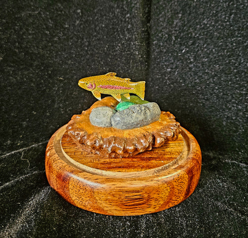 #10 Rainbow trout moose antler carving with glass
