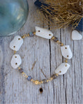 (#239 ws) bracelet-unalaska shells, labradorite, brass, magnet clasp 5 3/4 in.