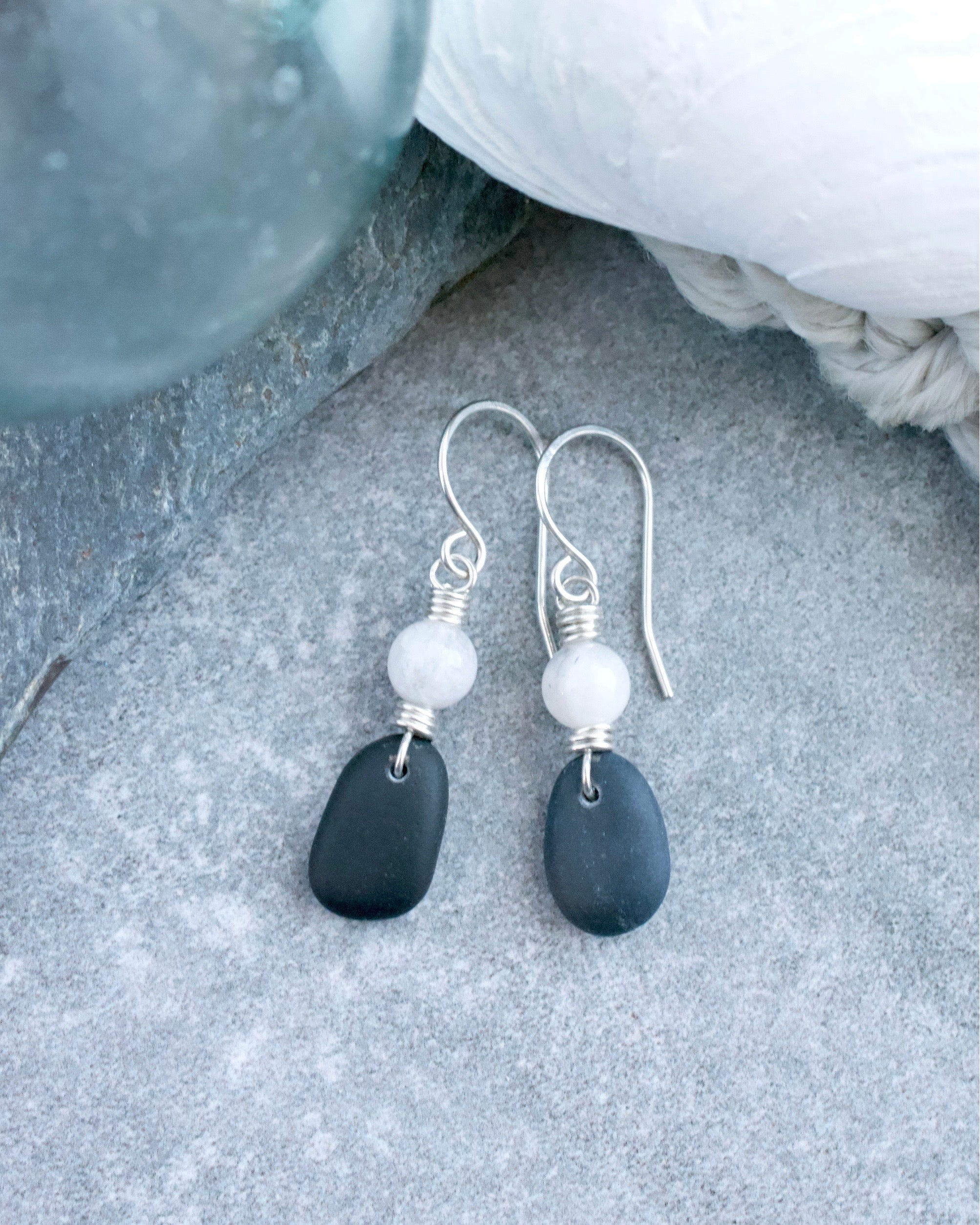 #253 ws Earrings : Kasilof stone argentium, moonstone, standard wires