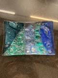 #375 Blue and Teal Bubble Glass Dish