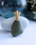 (#298 ws) Necklace: Ninilchik stone, brass bail whit brass beads, 20 inch stainless