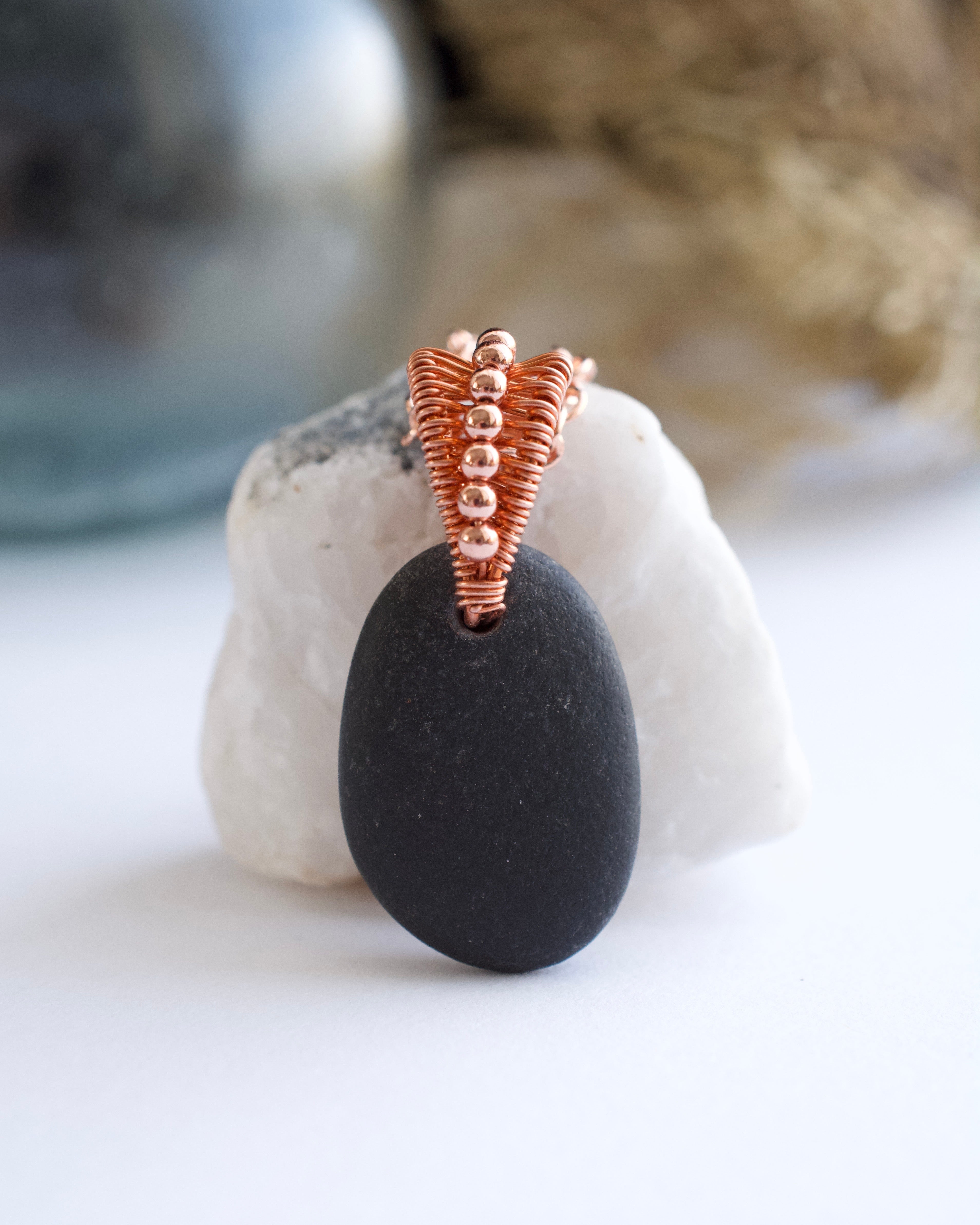 (#299 ws) Necklace: Ninilchik stone, copper bail with copper beads 18 in chain with clasp
