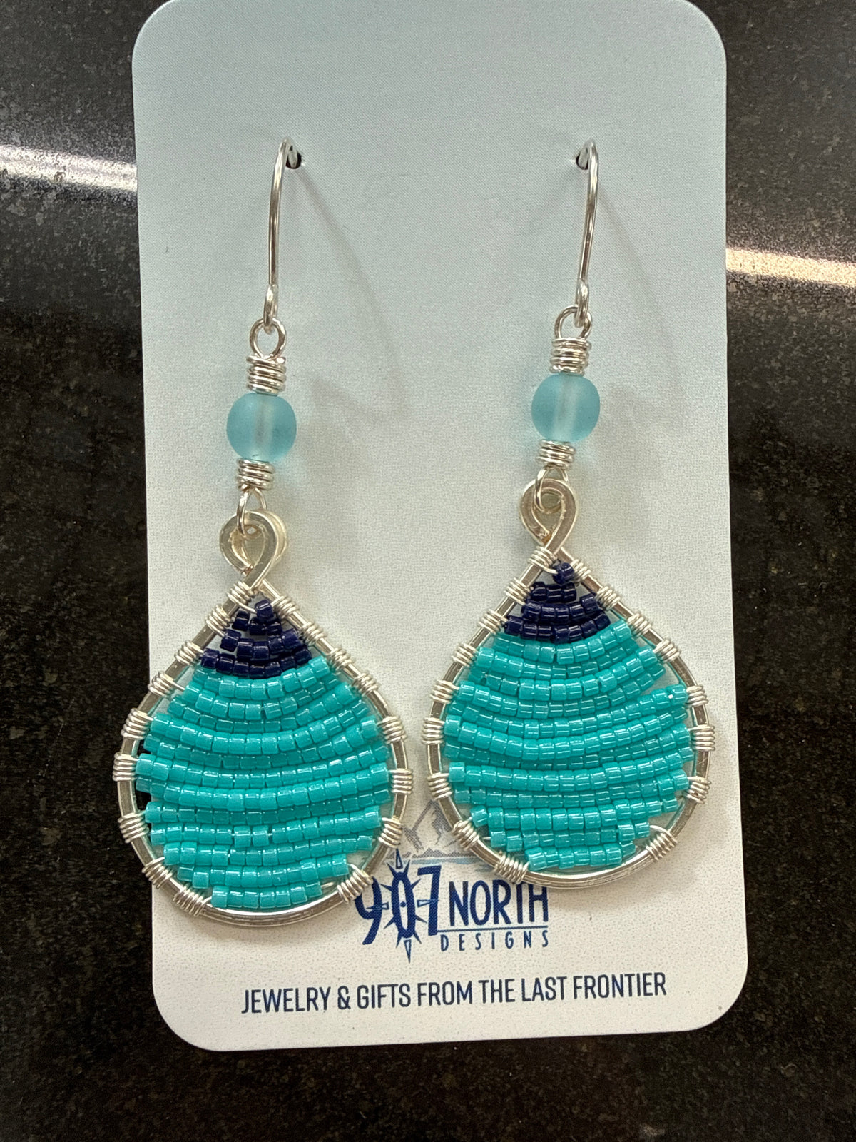 #1357 Beaded Buoys, Aqua/Navy