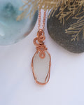 (#300 ws) necklace: Clam Gulch clear sea glass, copper wrapped, 20 inch with hook