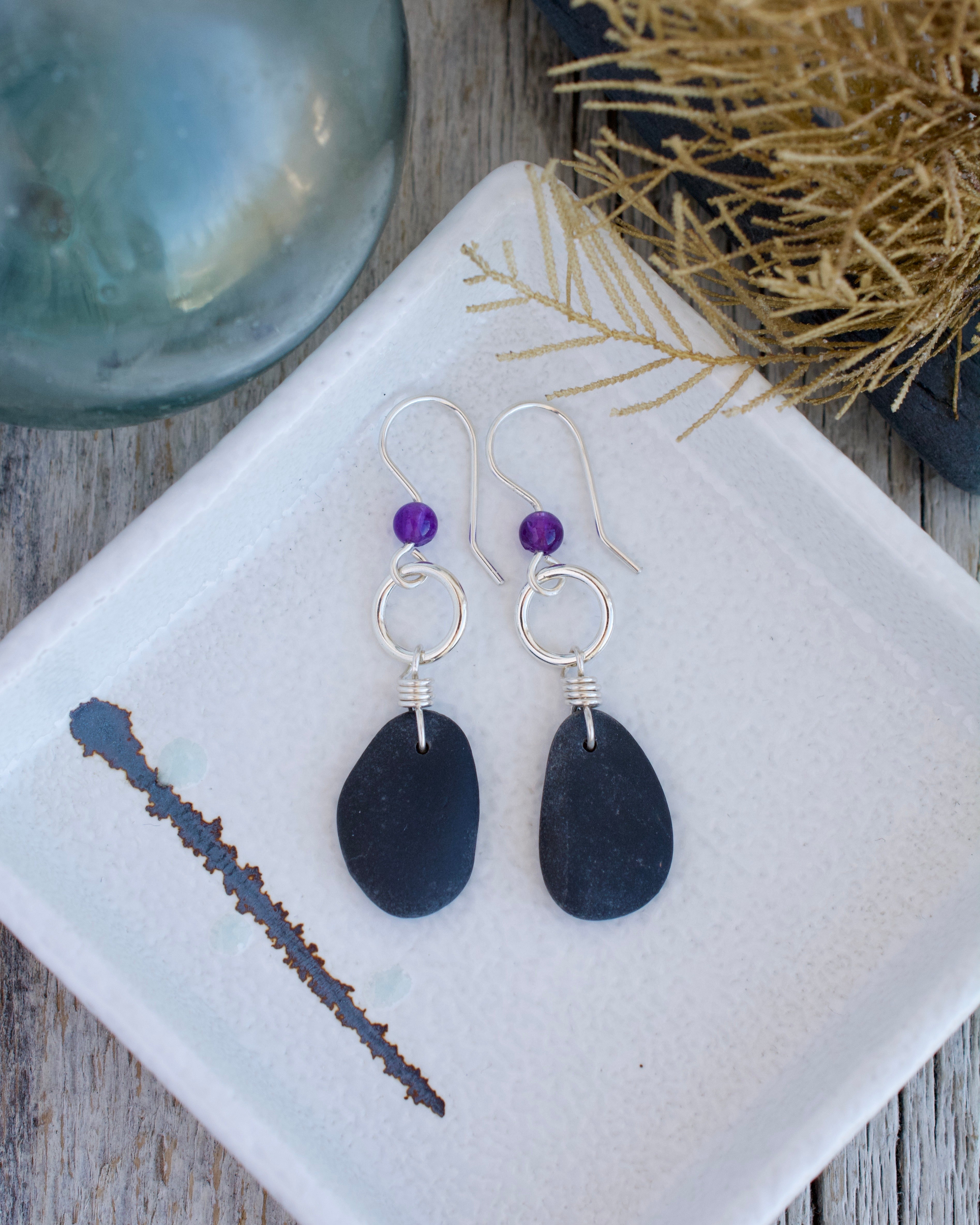 (#315 ws) Earrings: Kasilof stones argentium, silver, hoops with amethyst