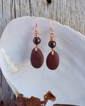 (#330 ws) Earrings: Kasilof brown stones w/garnet, standard copper hooks