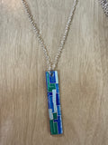 Necklace: Blue and Teal Tones Rectangle Abstract Pendant