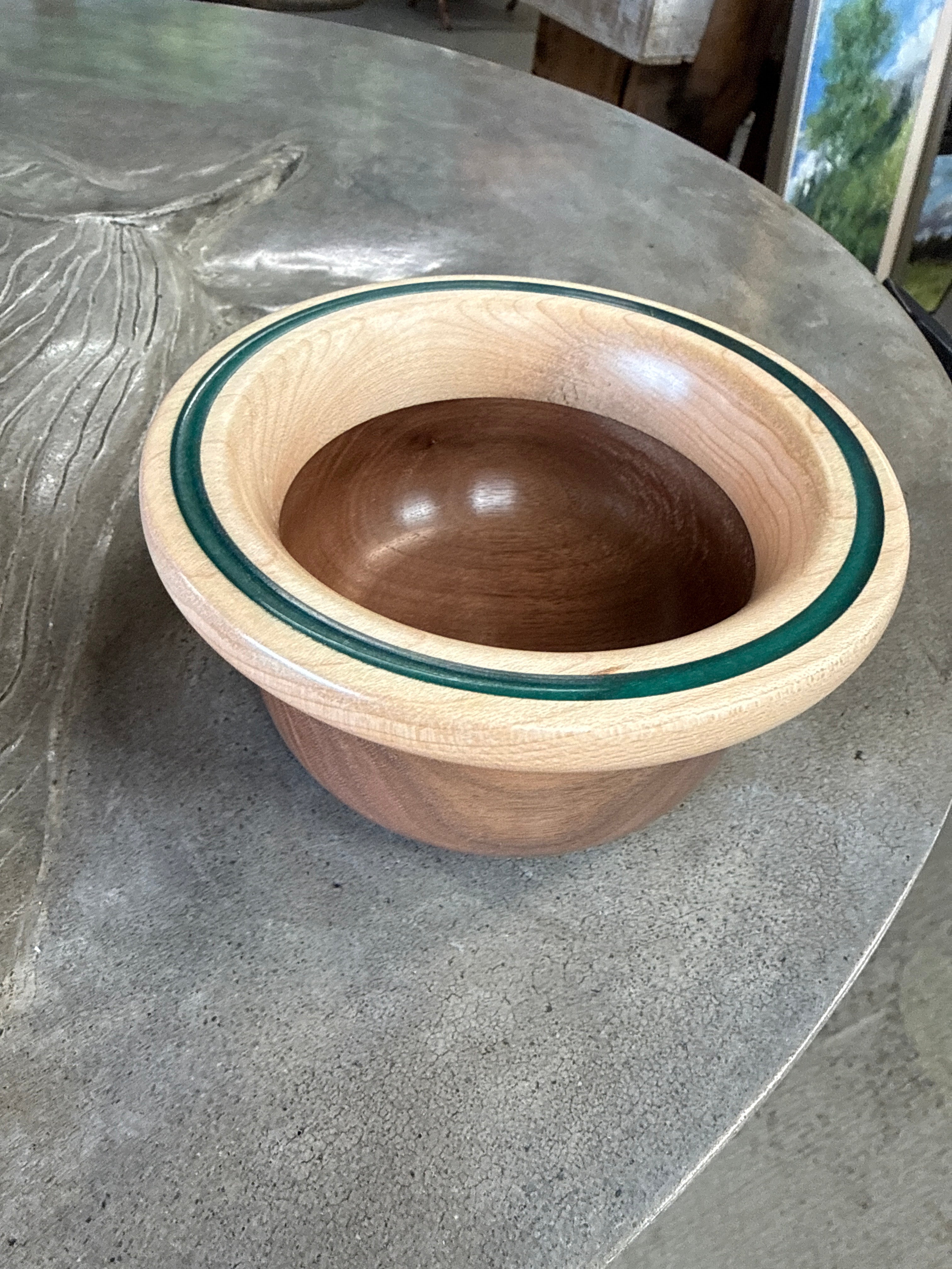 #31 Walnut and Maple Bowl with Green Epoxy