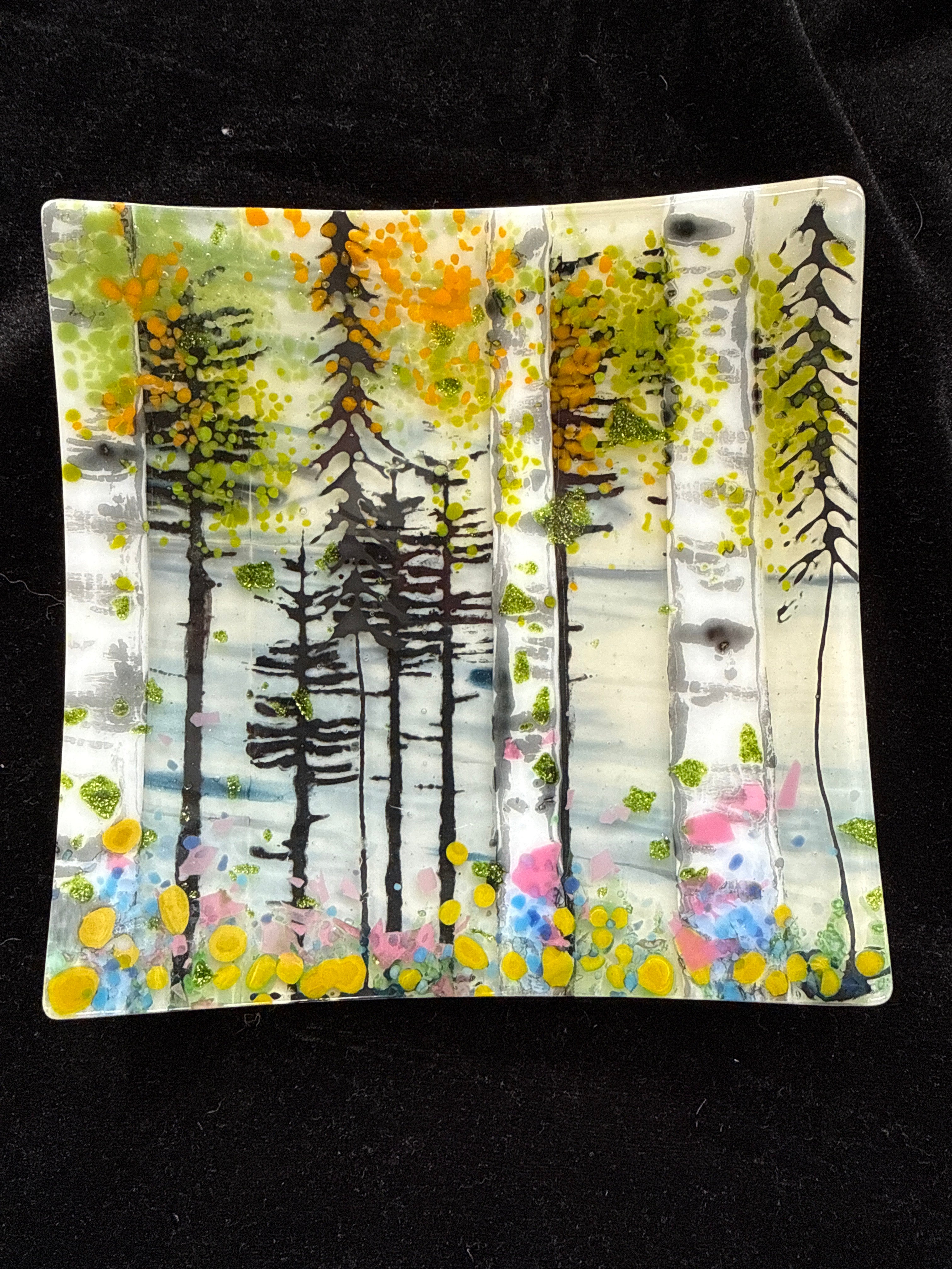 #214 birch tree glass plate