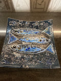 #345 glass dish with Blue Fish