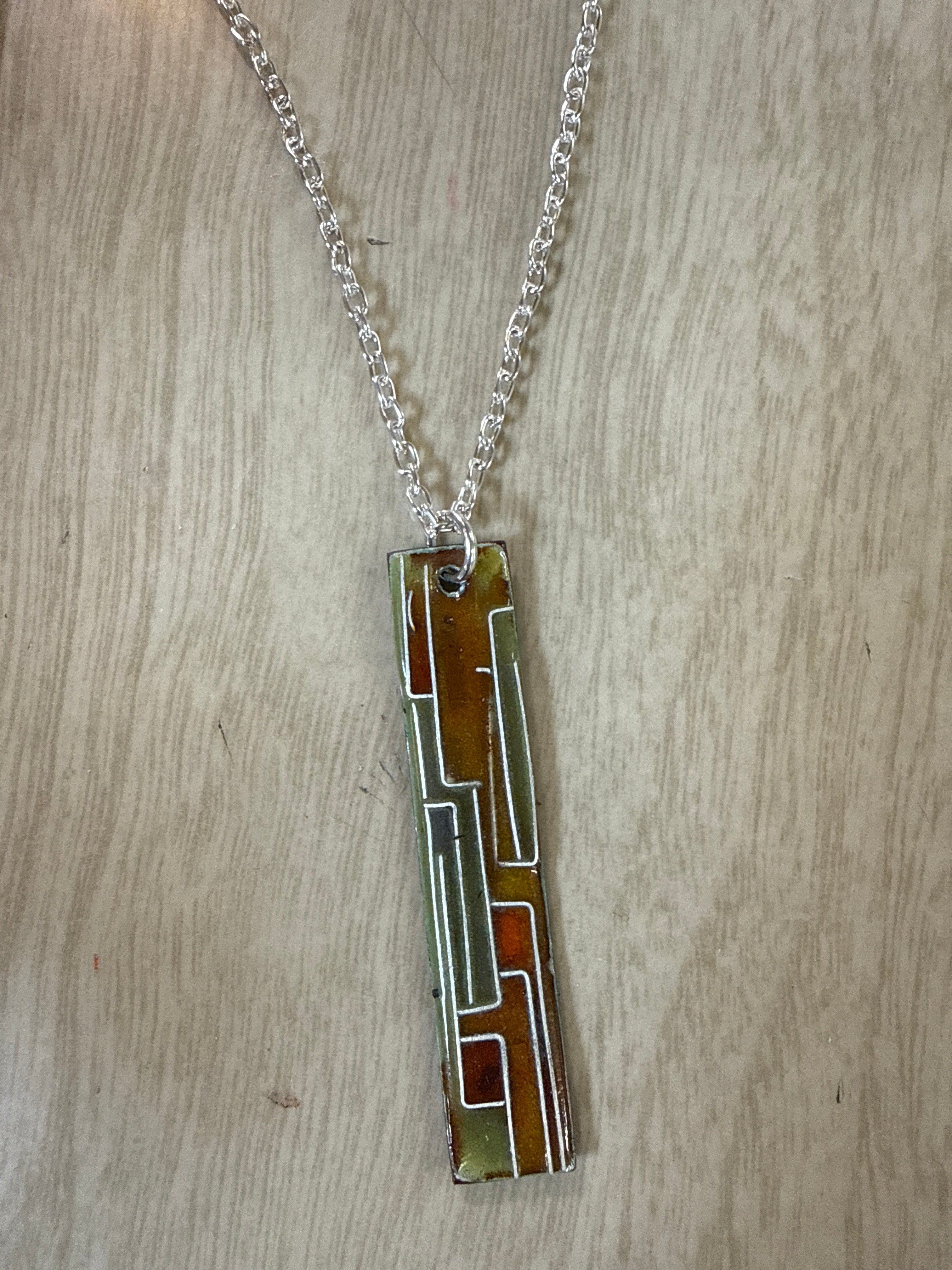 Necklace: yellow Tones Rectangle Abstract Pendant