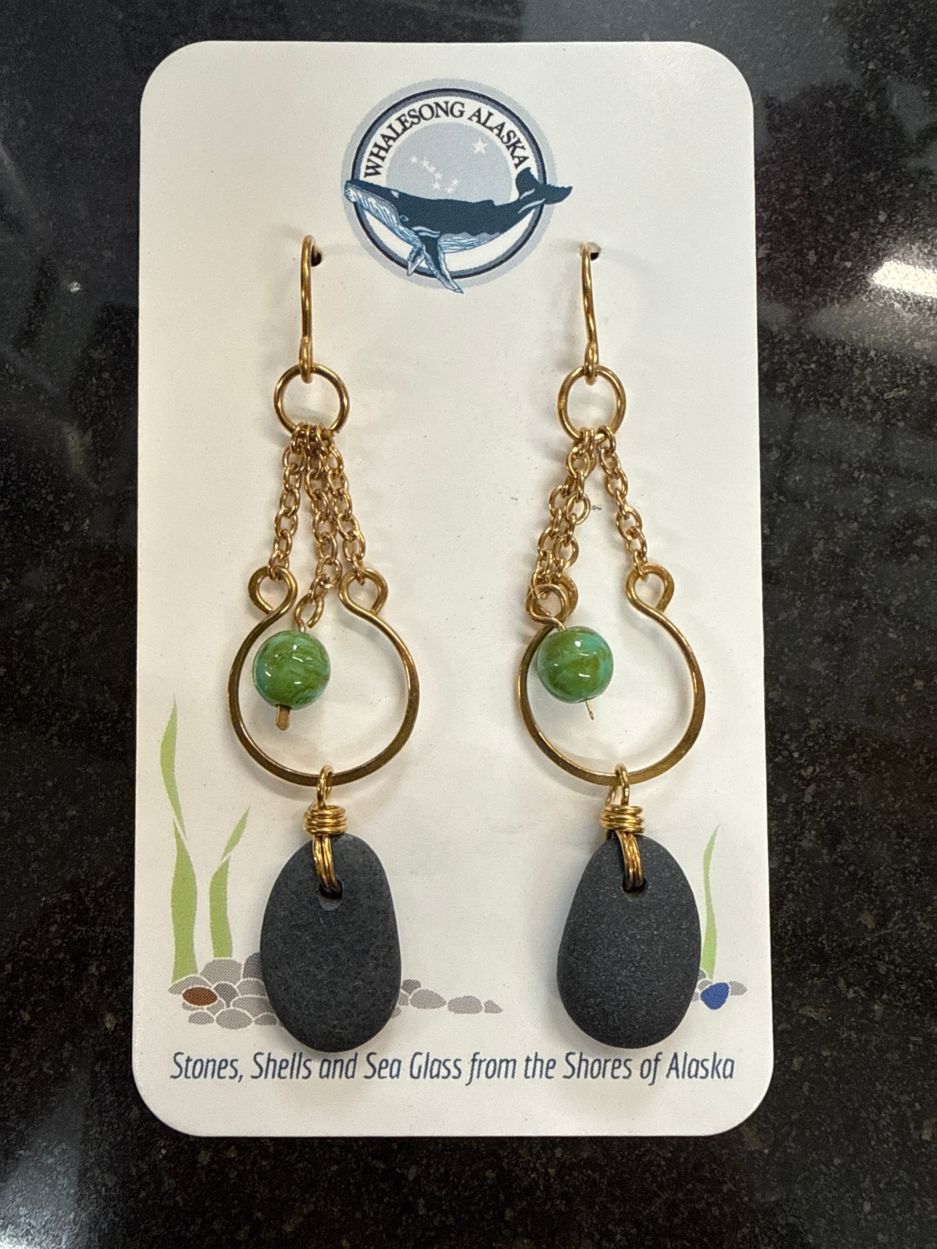 #260 Earrings: Ninilchik Stones, Brass Ear Wires, loop and chains