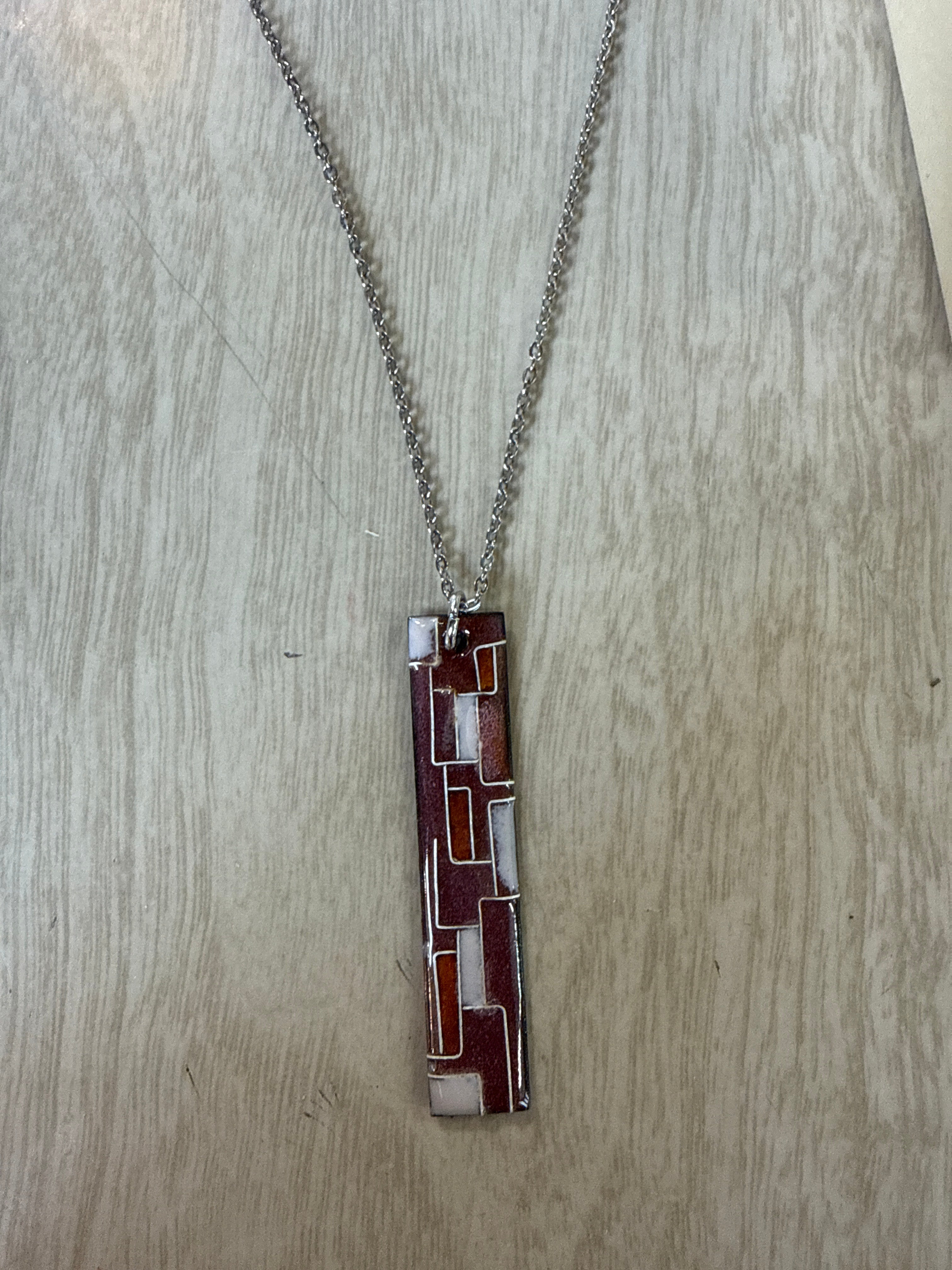 Necklace: Red Tones Rectangle Abstract Pendant