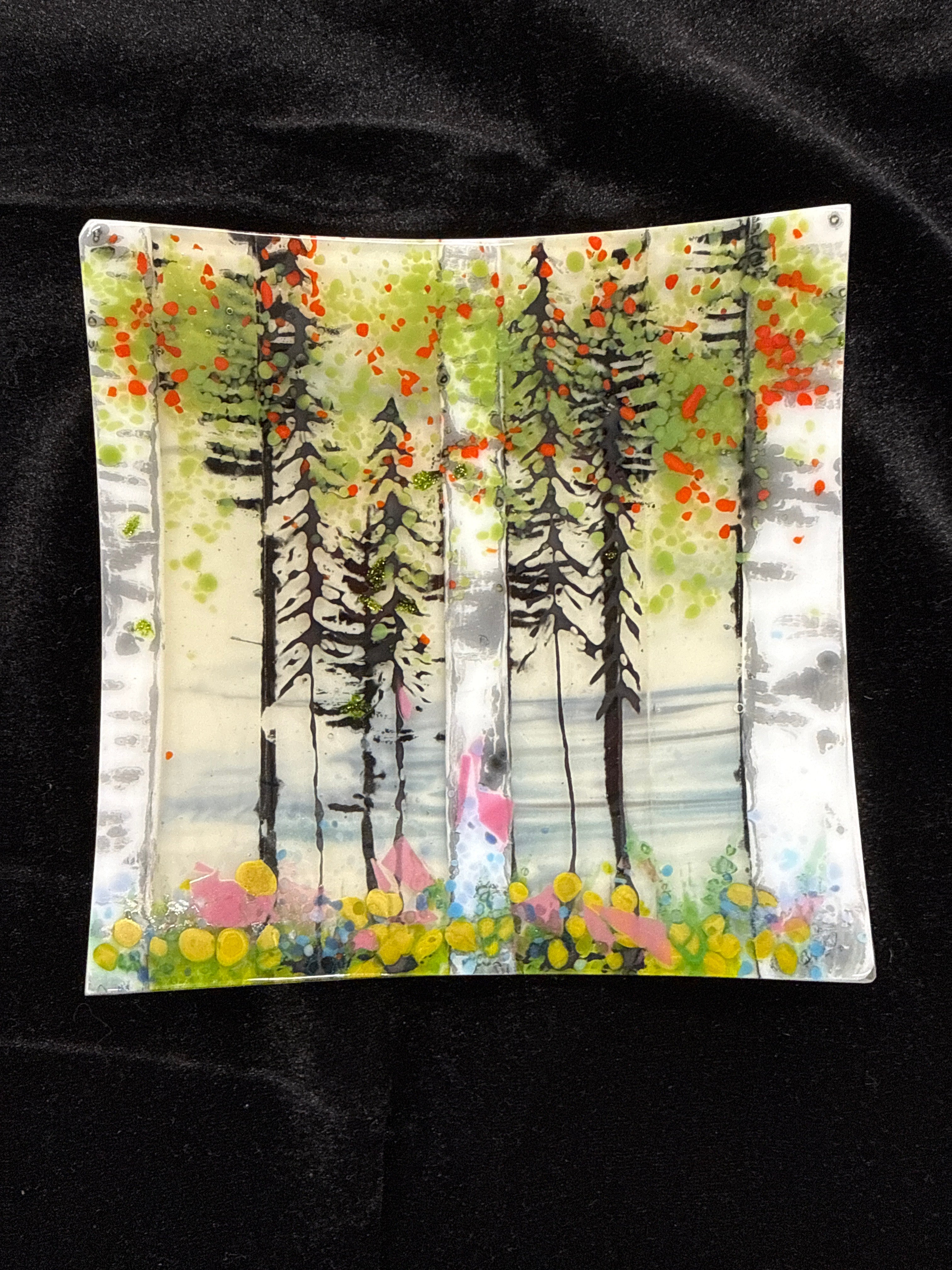 #222 birch trees glass plate