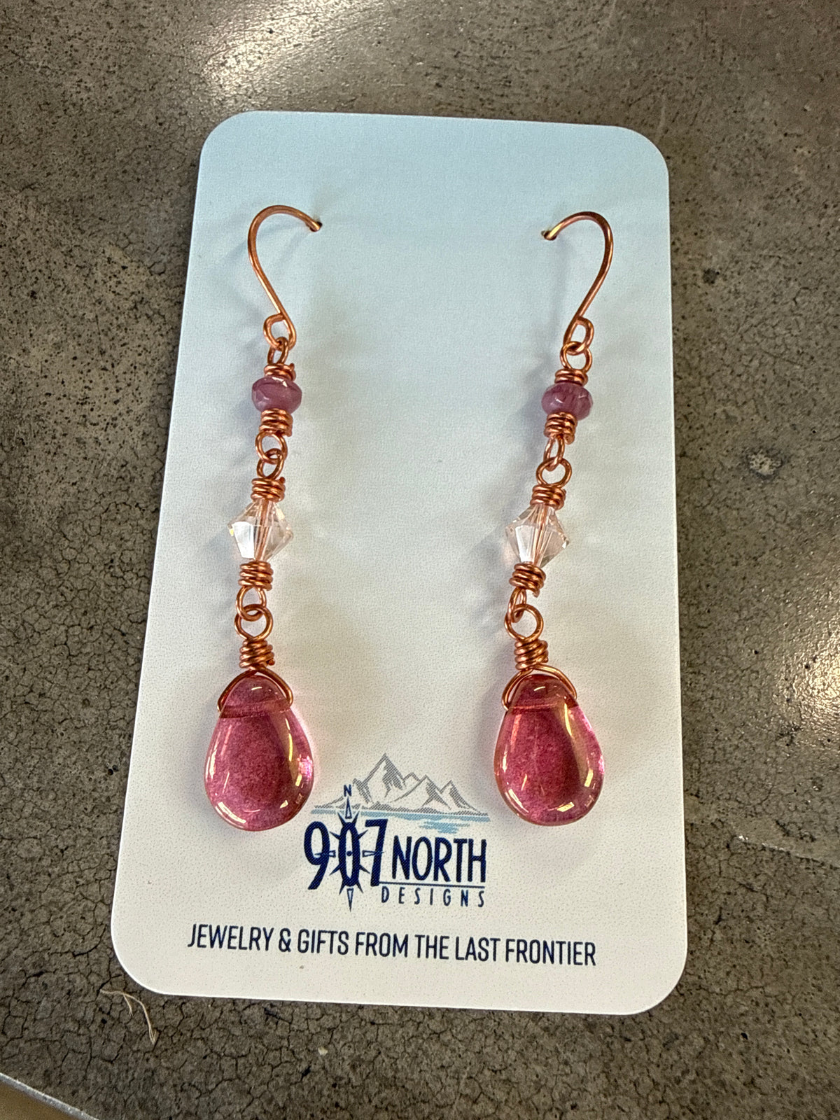 #1359 Pink Teardrop & Swarovski Earrings