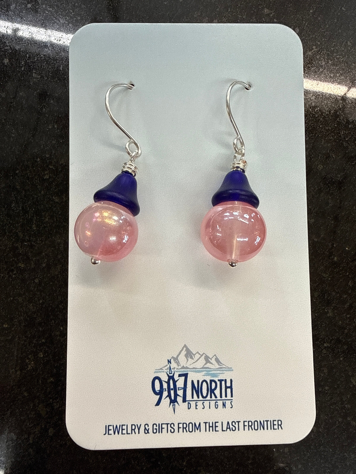 #1007 907 lmm Pink buoy earrings