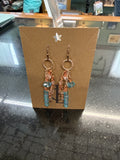 Earrings: Blue and pale pink glass beads, hand made copper findings. E15