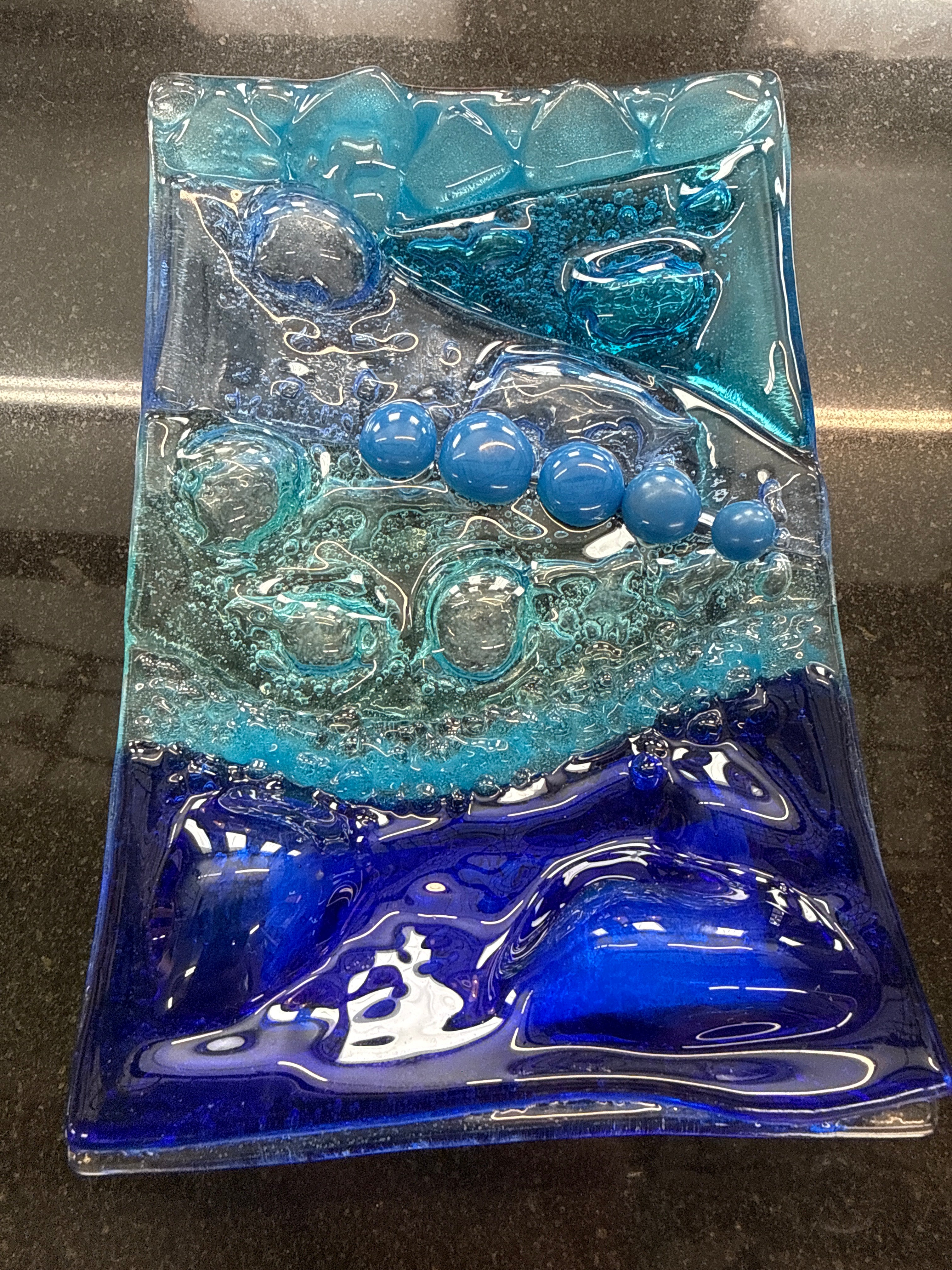 #377 Blue Bubble Glass Dish