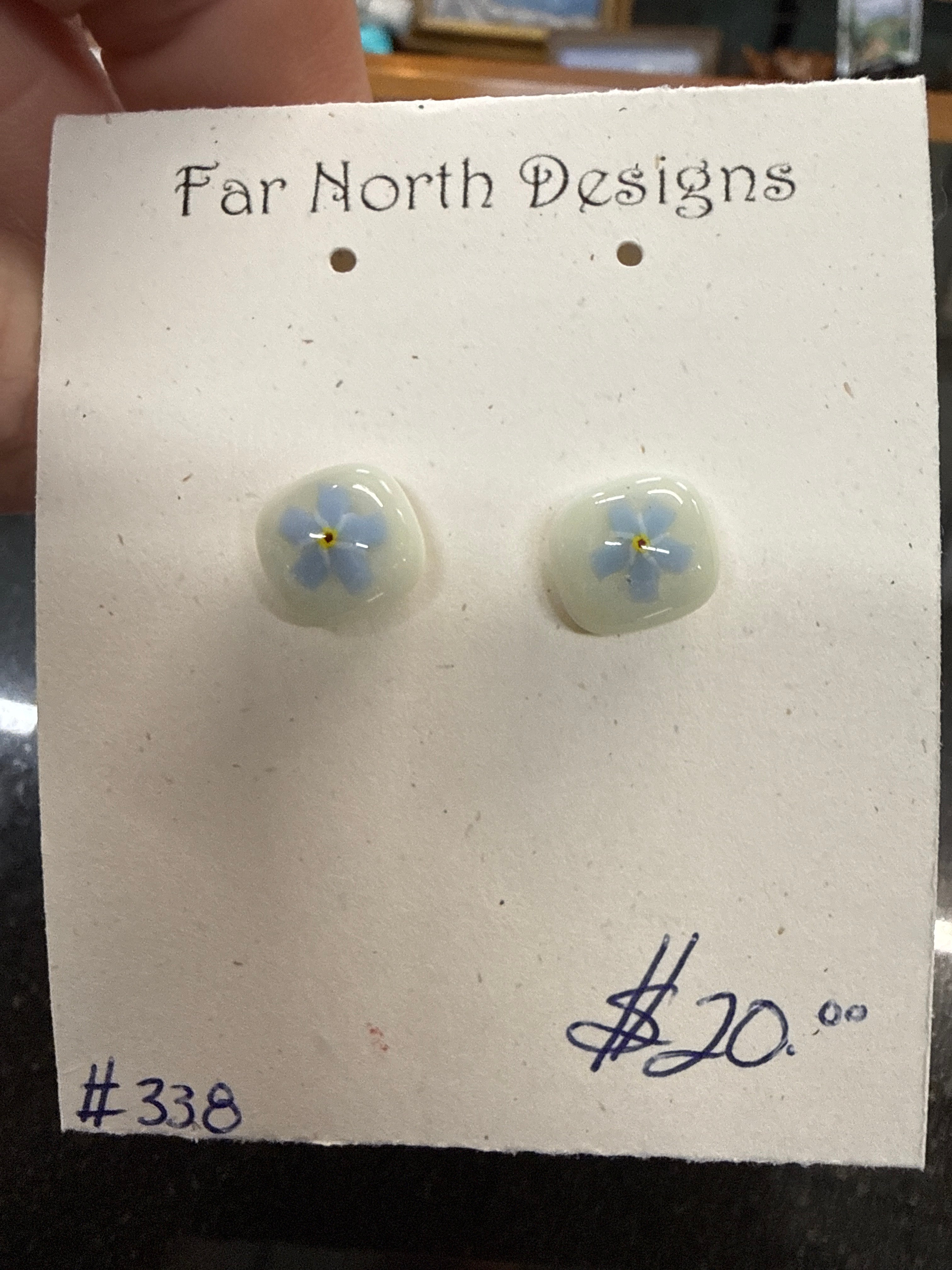 #338 Fused Glass Forget me Not Earrings