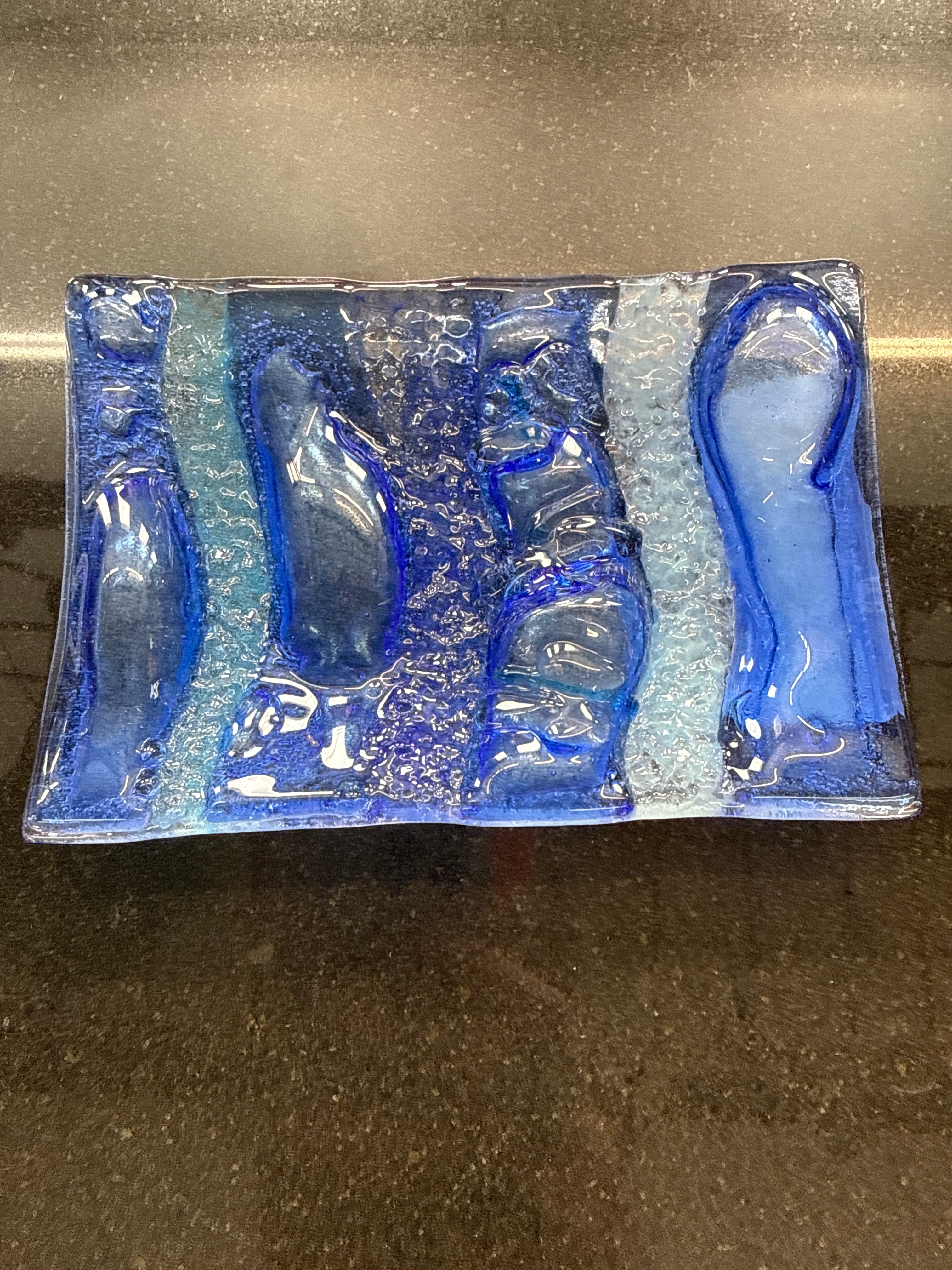 #372 Blue Bubble Glass Dish