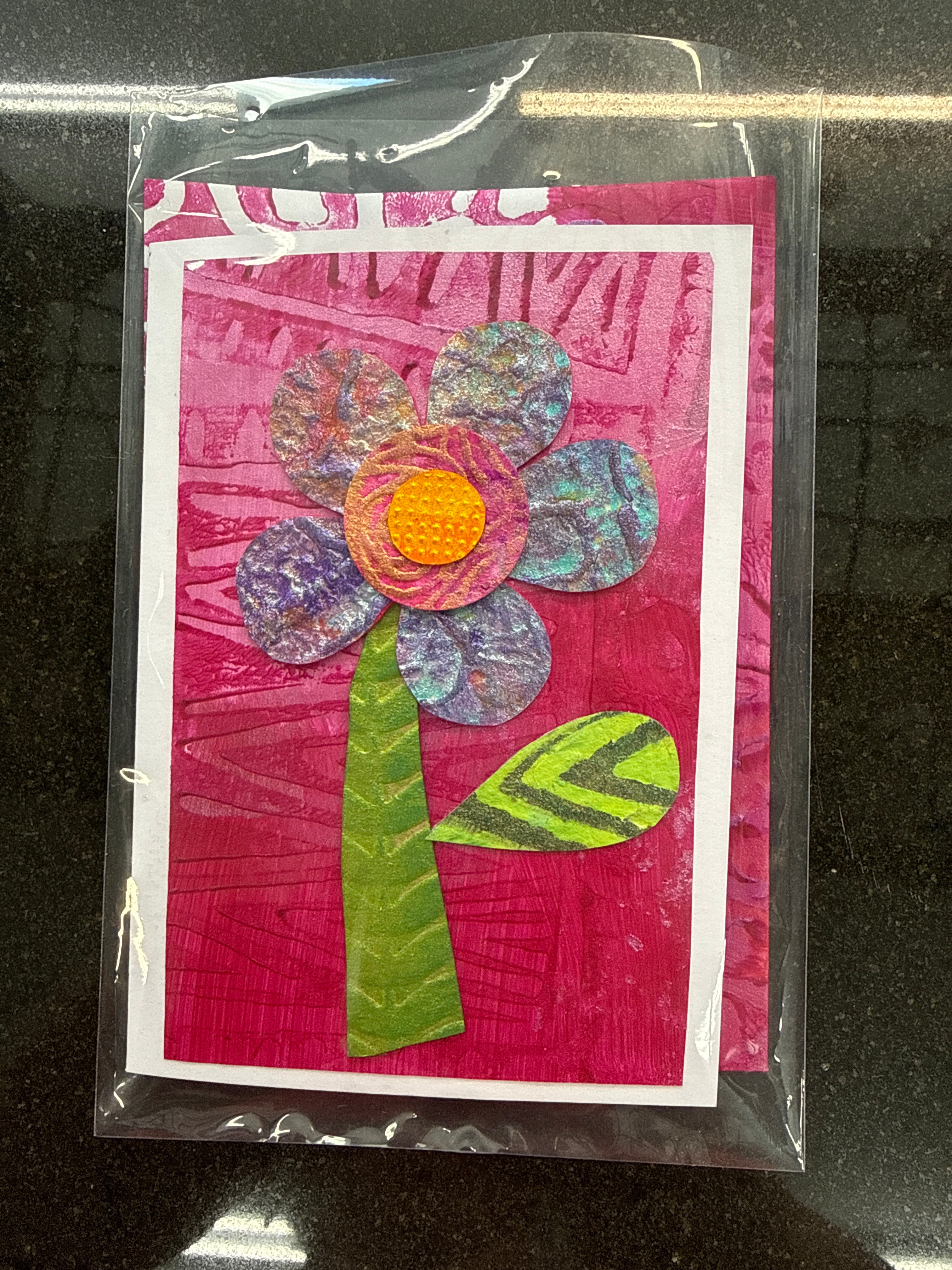 Note Card - Original Collage Art - Fun Flowers
