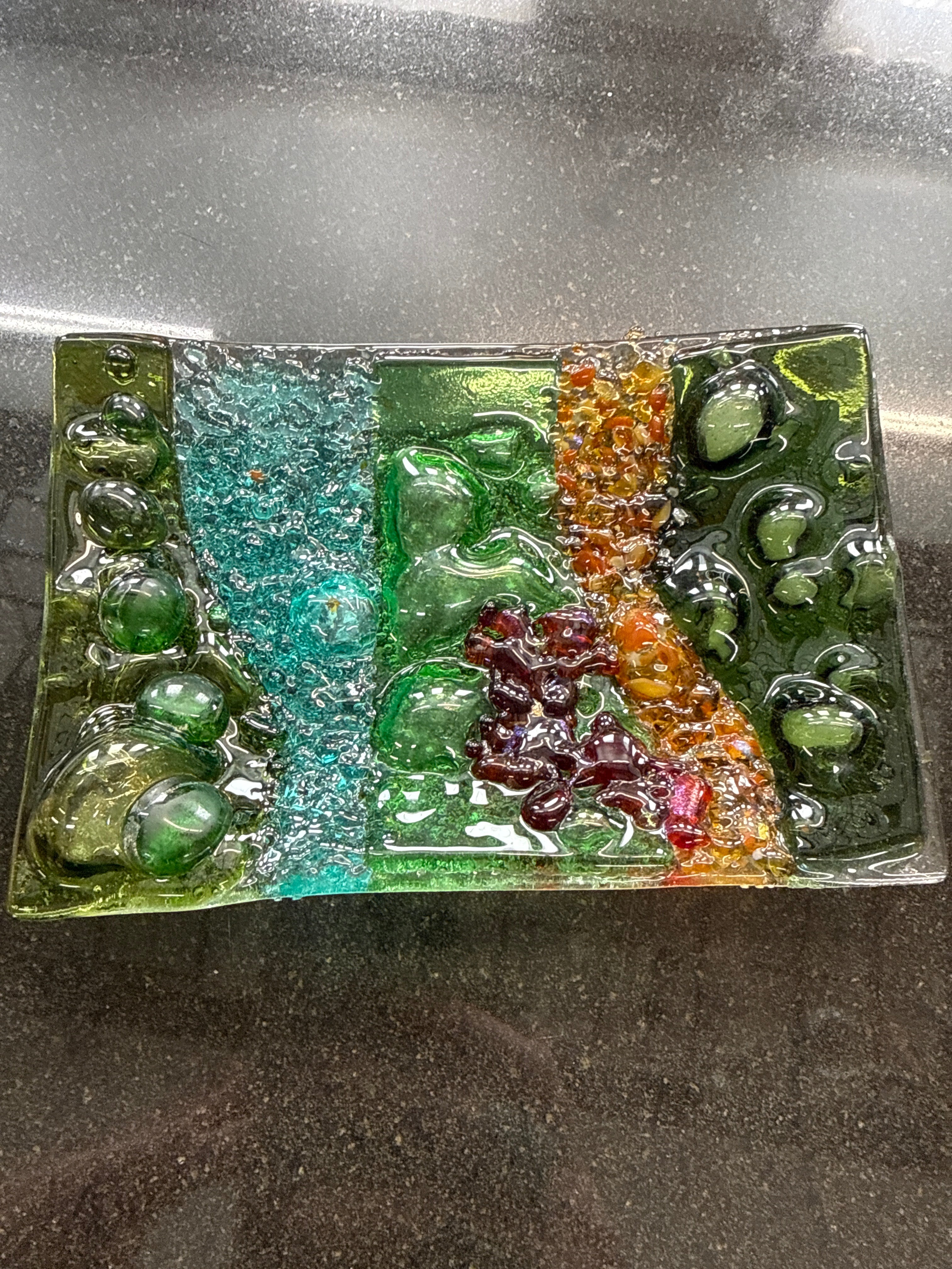 #373 Green Bubble Glass Dish