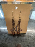 Earrings: Lavender and dark brown Czech glass beads on brass chain . E21