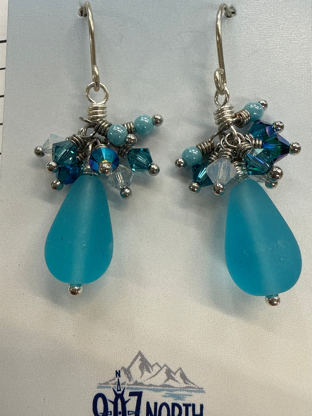 #E1304 907 North Teal Frosted Drops with Swarovski Cluster