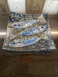 #344 glass dish with Blue Fish