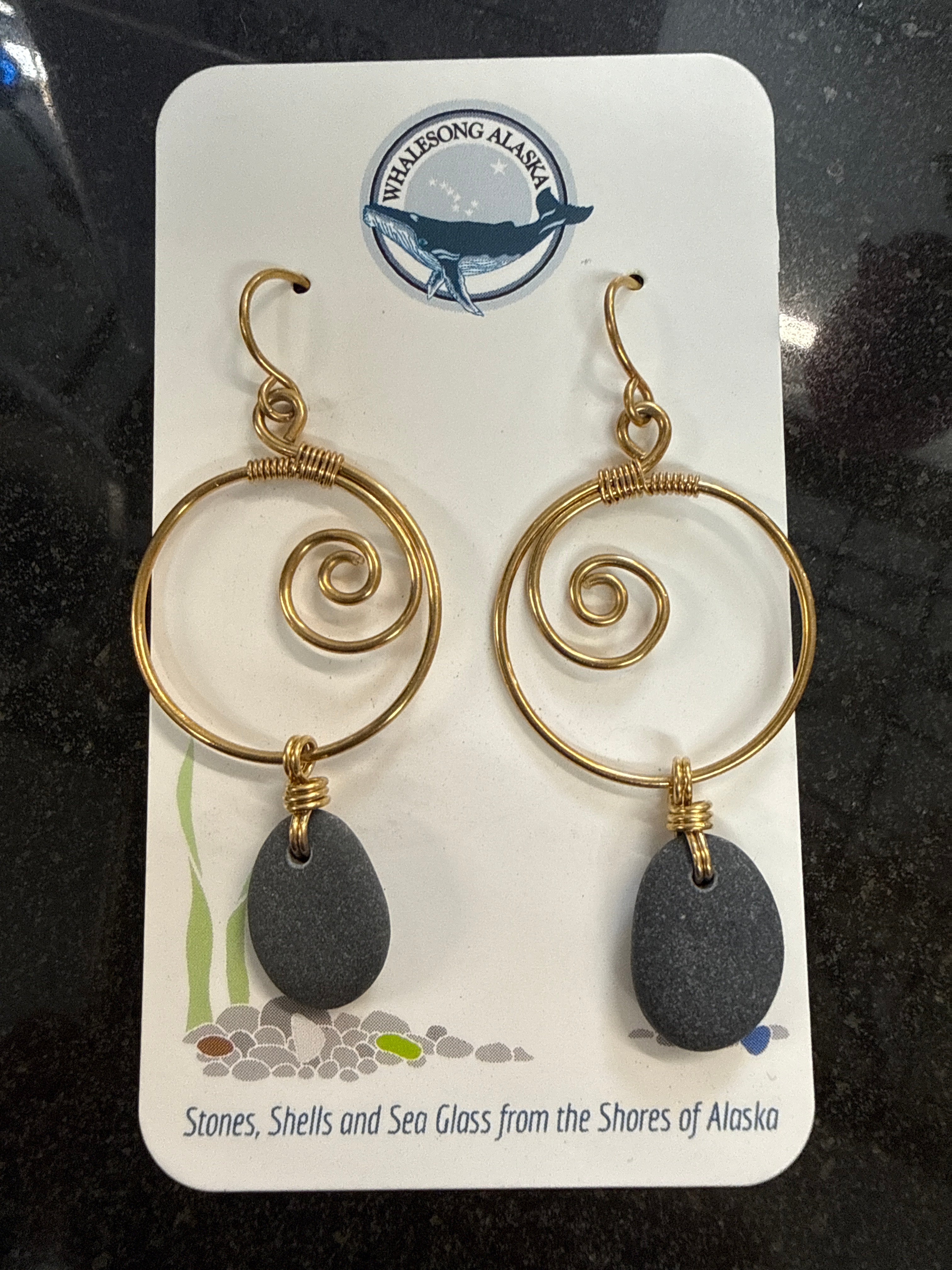 #320 Earrings: Ninilchik Stones, Brass Ear Wires, Hoop with Swirl