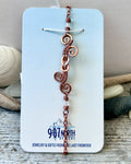 #1255 907 lmm Copper Swirly Square Knot Bracelet with white 3mm beads