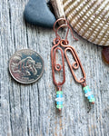 #1217 907 lmm Copper paper clip ovals with blue and green beads