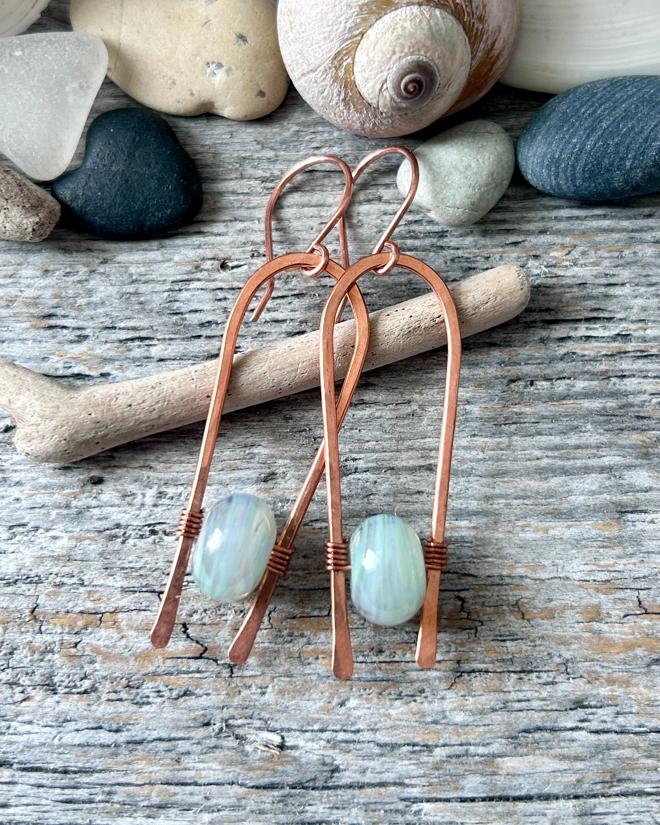 #1222 907 lmm Arches earrings with Unicorn Baggett beads