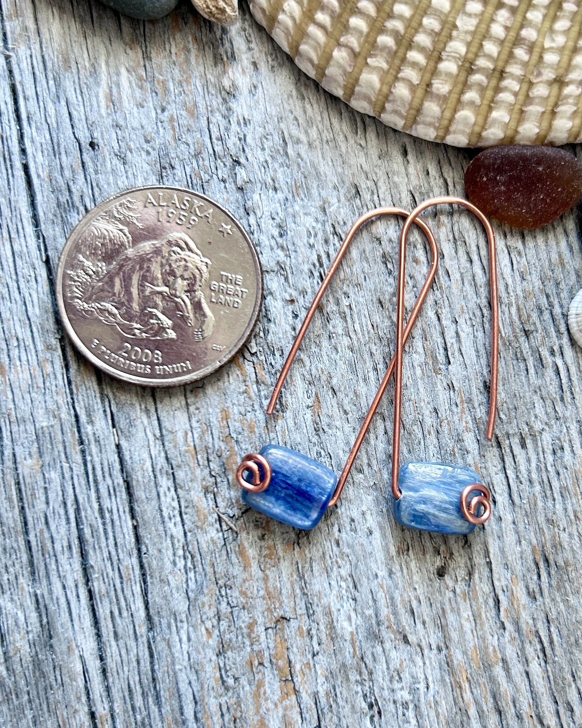 #1240 907 lmm Kyanite rectangles with copper arch ear wires