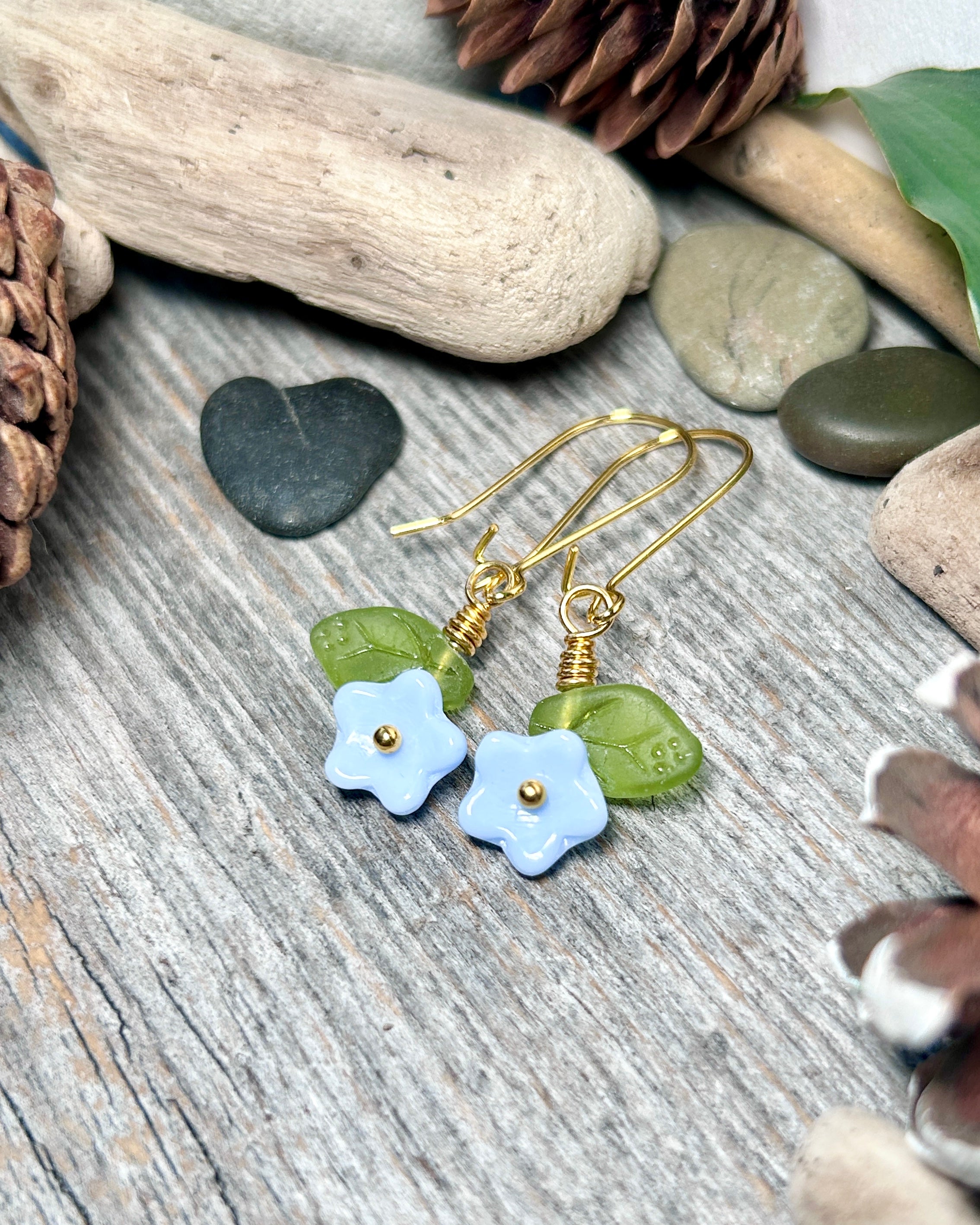 (#1246 907 lmm) Forget me not earrings gold plated