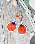 #1290 907 lmm Buoy Seed Bead, Large, Orange & Navy with Peachy Orange Melon Beads