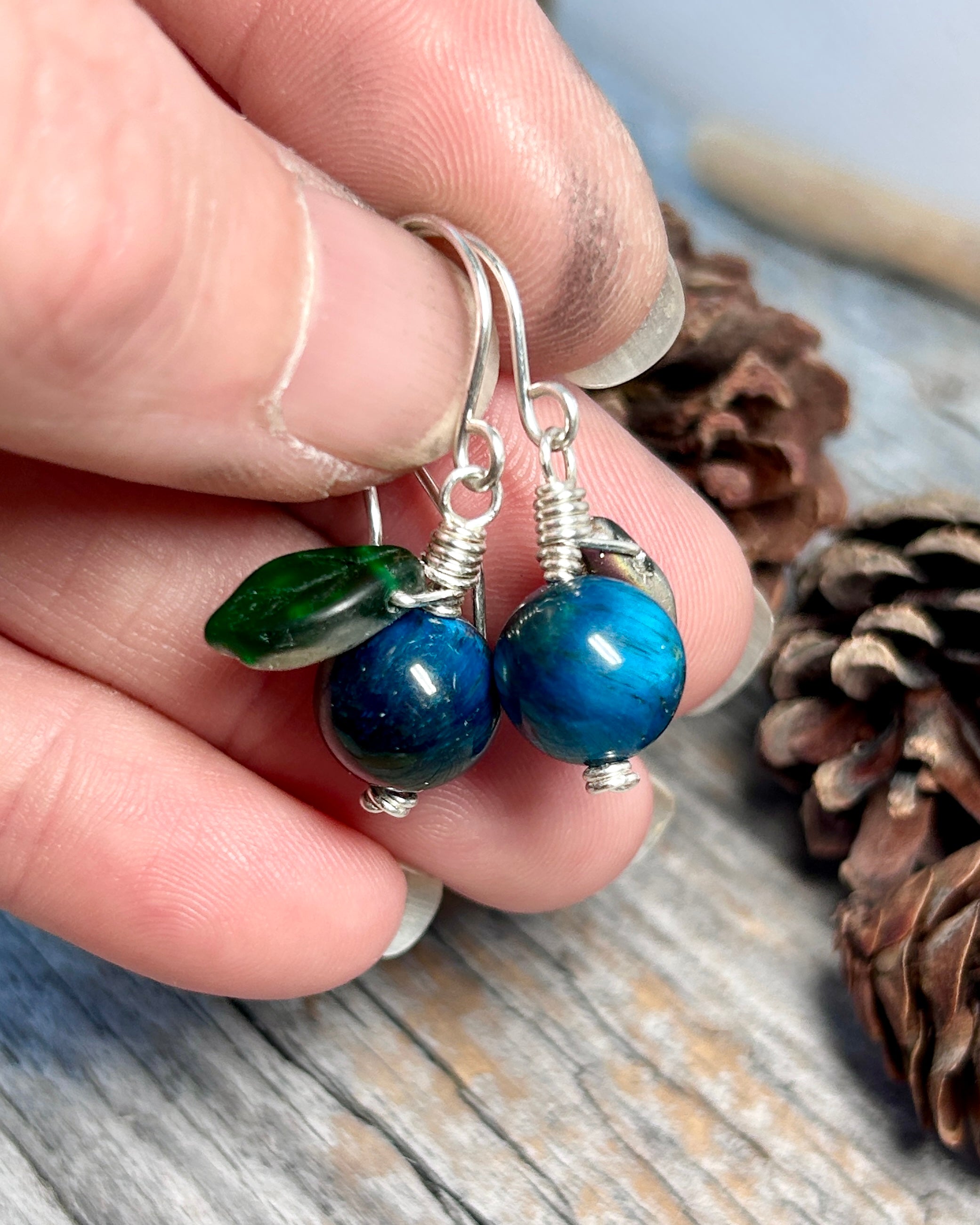 #1292 907 lmm Tiger eye blueberries with argentium silver ear wires