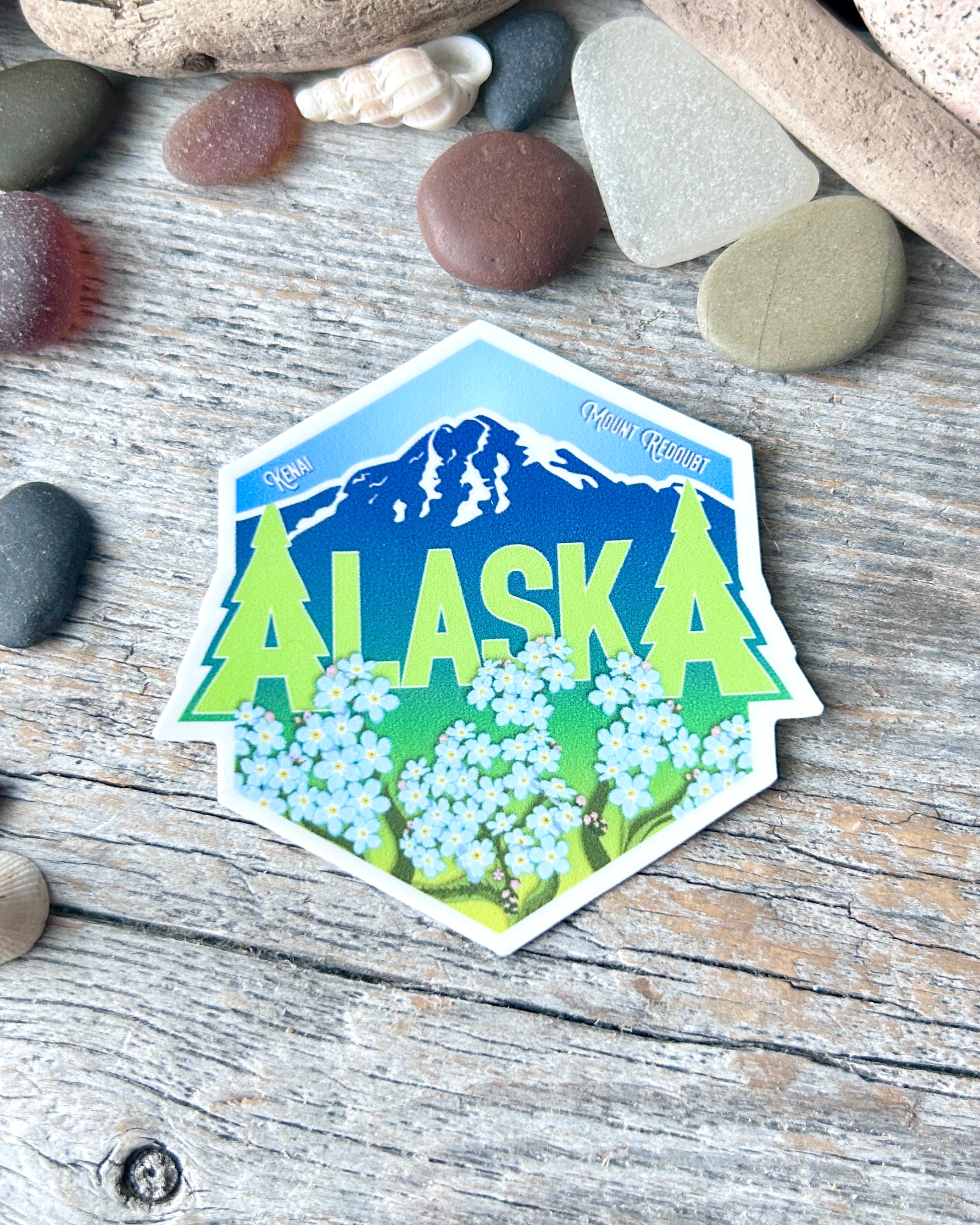 sticker: 907 North Alaska hexagon Kenai