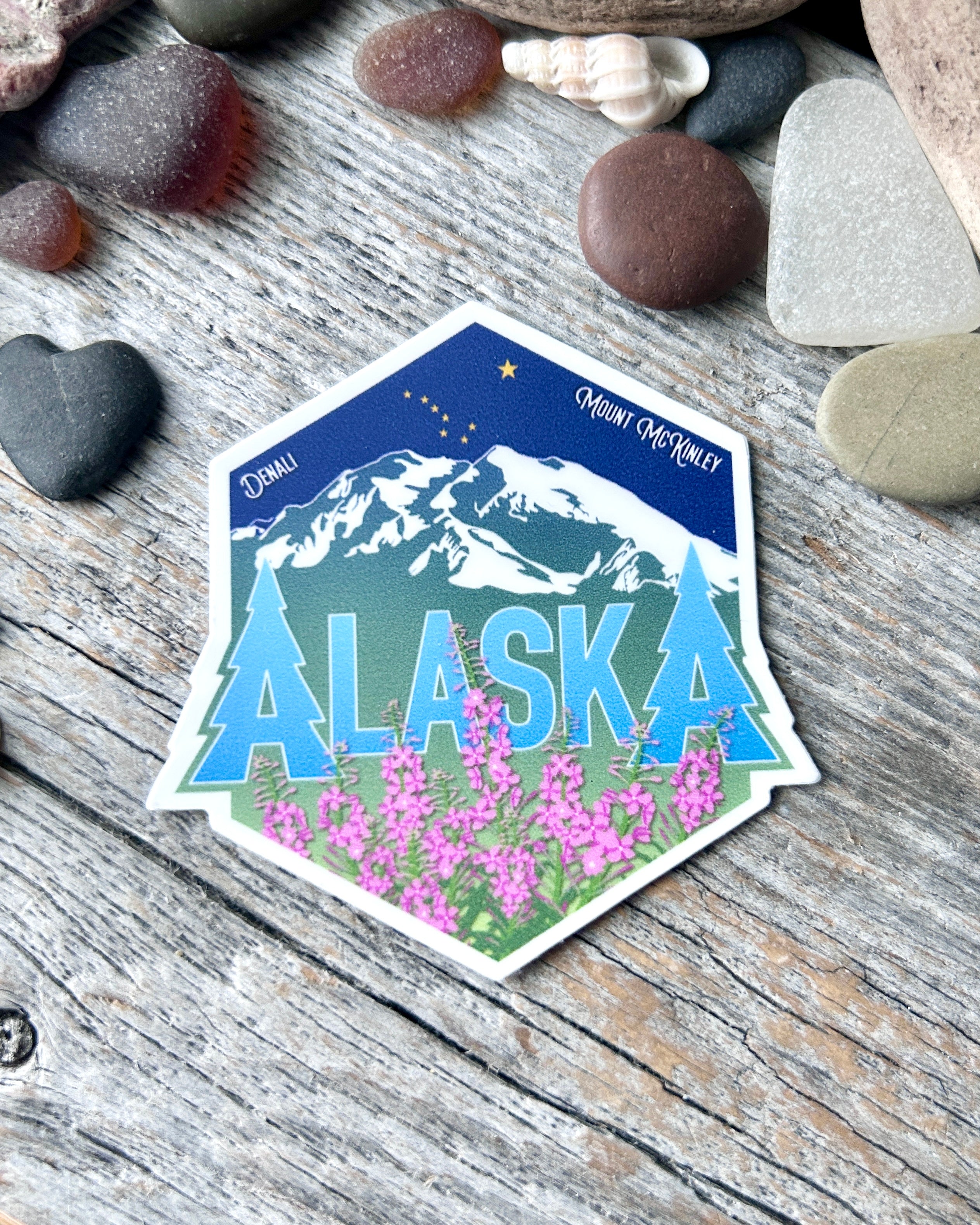 sticker 907 north Alaska hexagon Denali