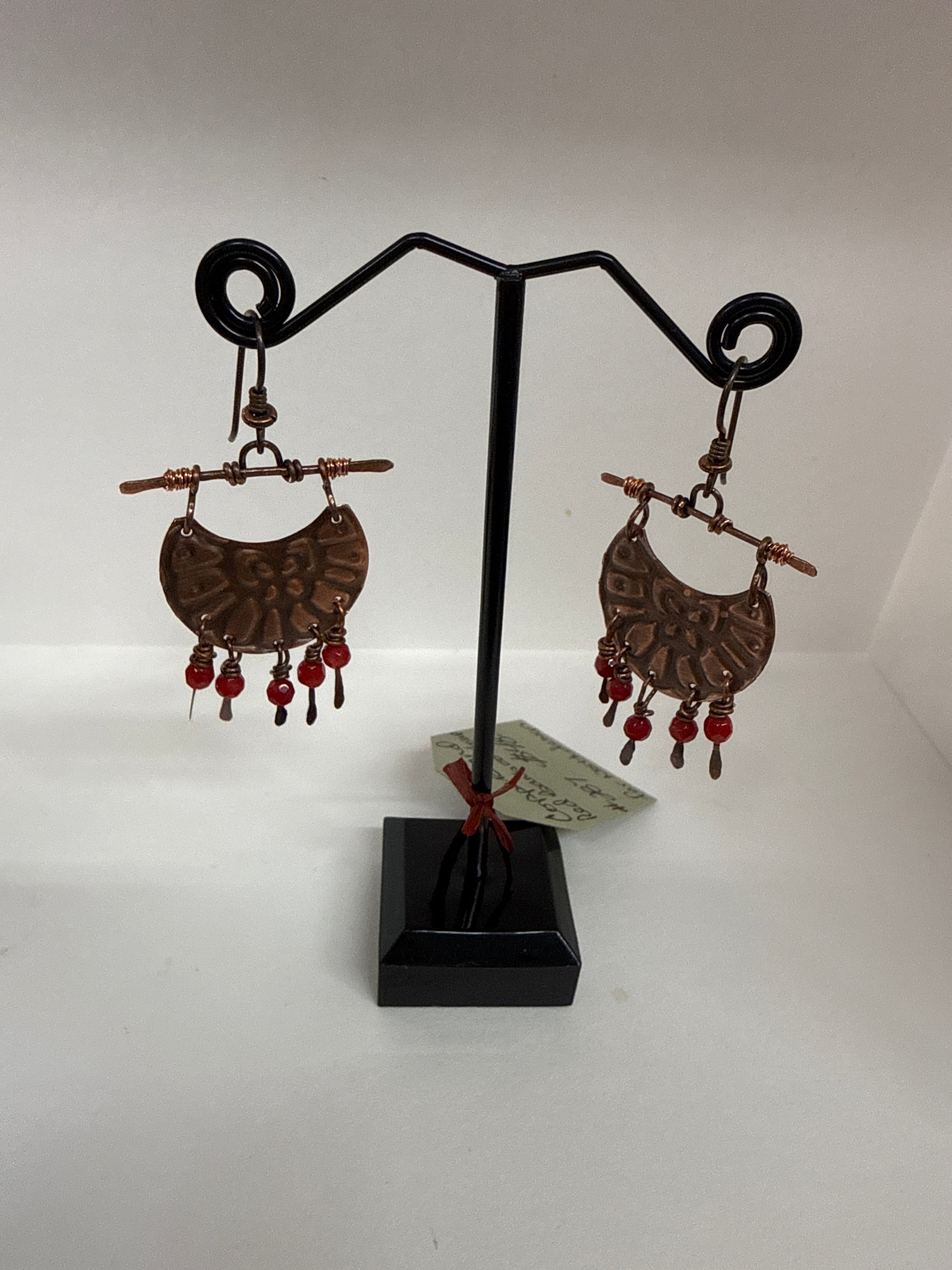 #287 Copper and Red Bamboo stone earrings