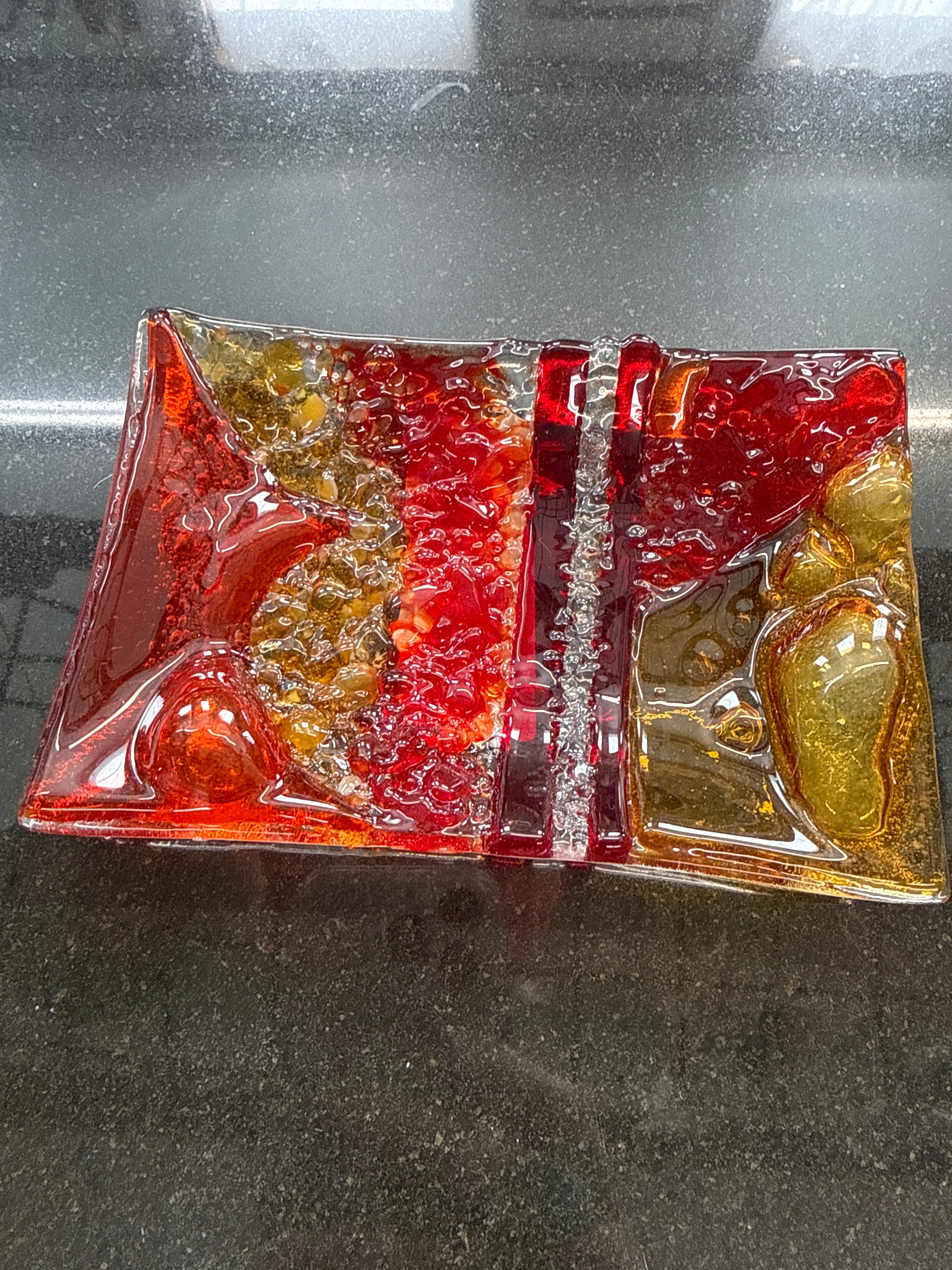#374 Red Bubble Glass Dish