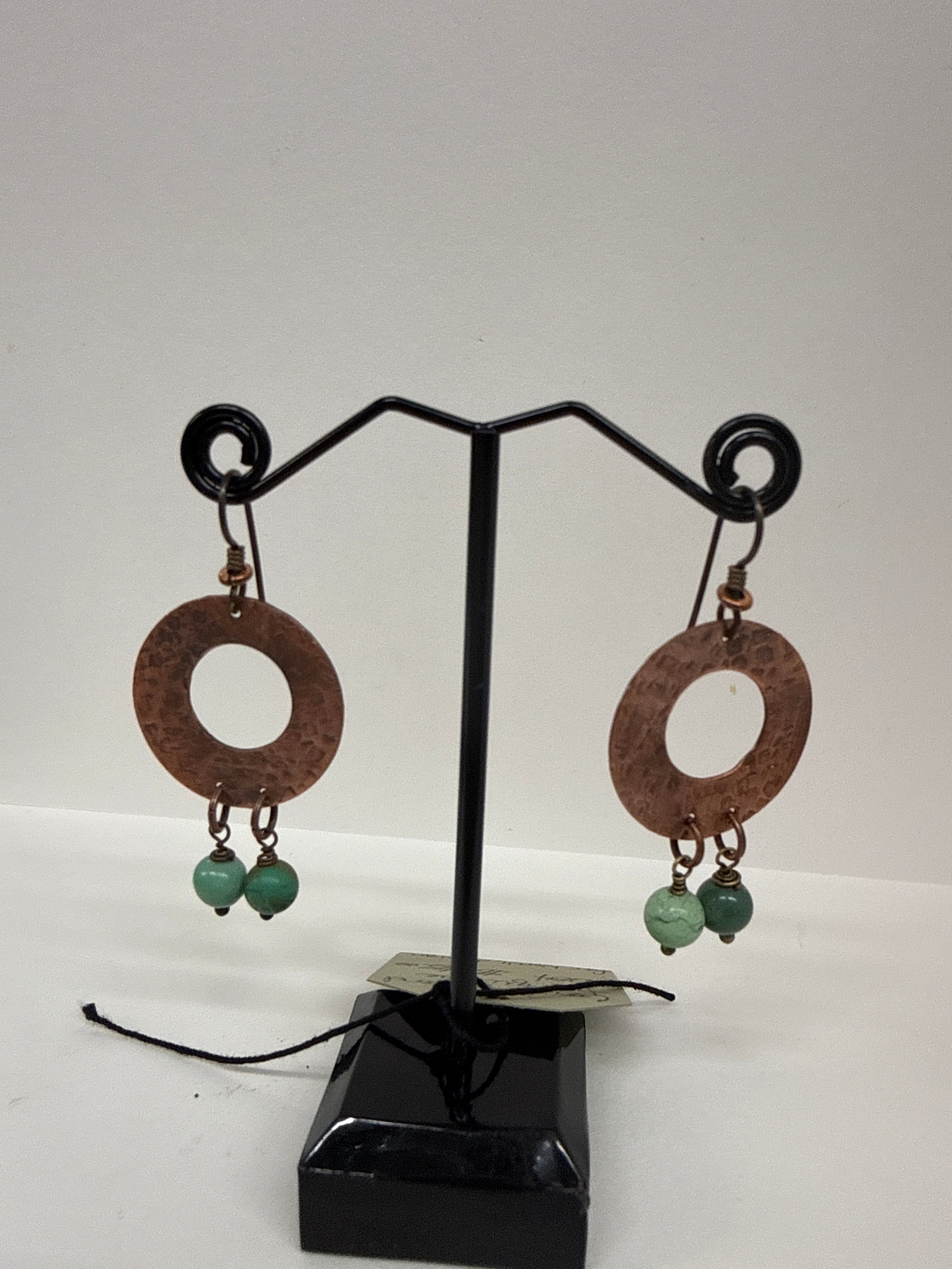 #284 Double Circle copper and Turquoise Earrings