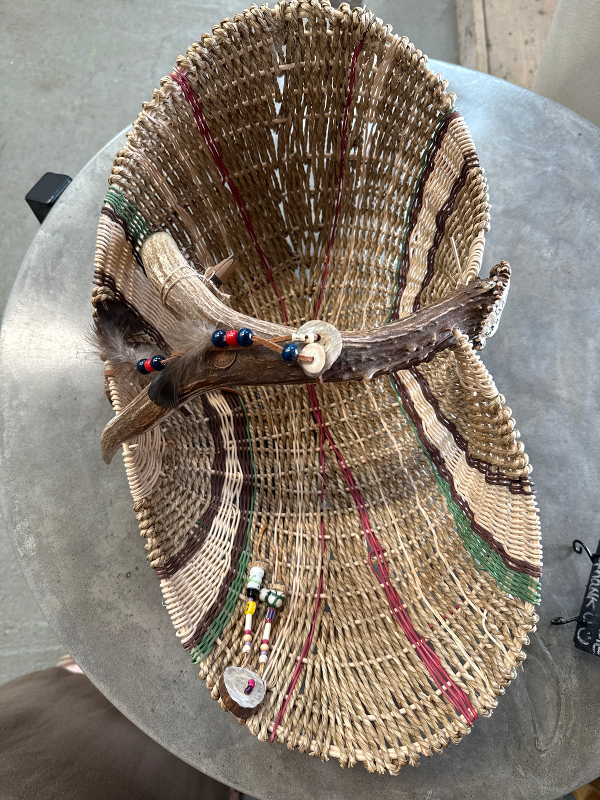 Hand Woven Basket with Moose Antler