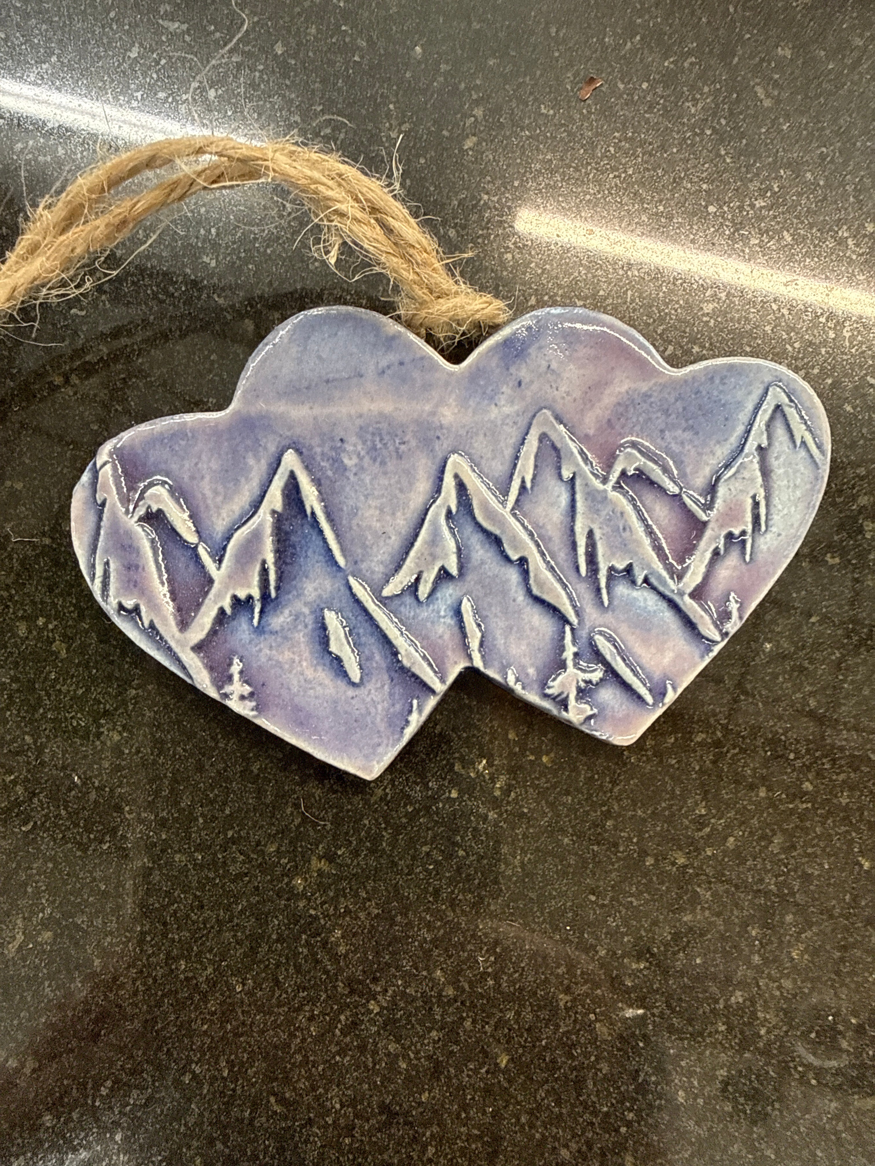 Pottery Ornament Double Hearts