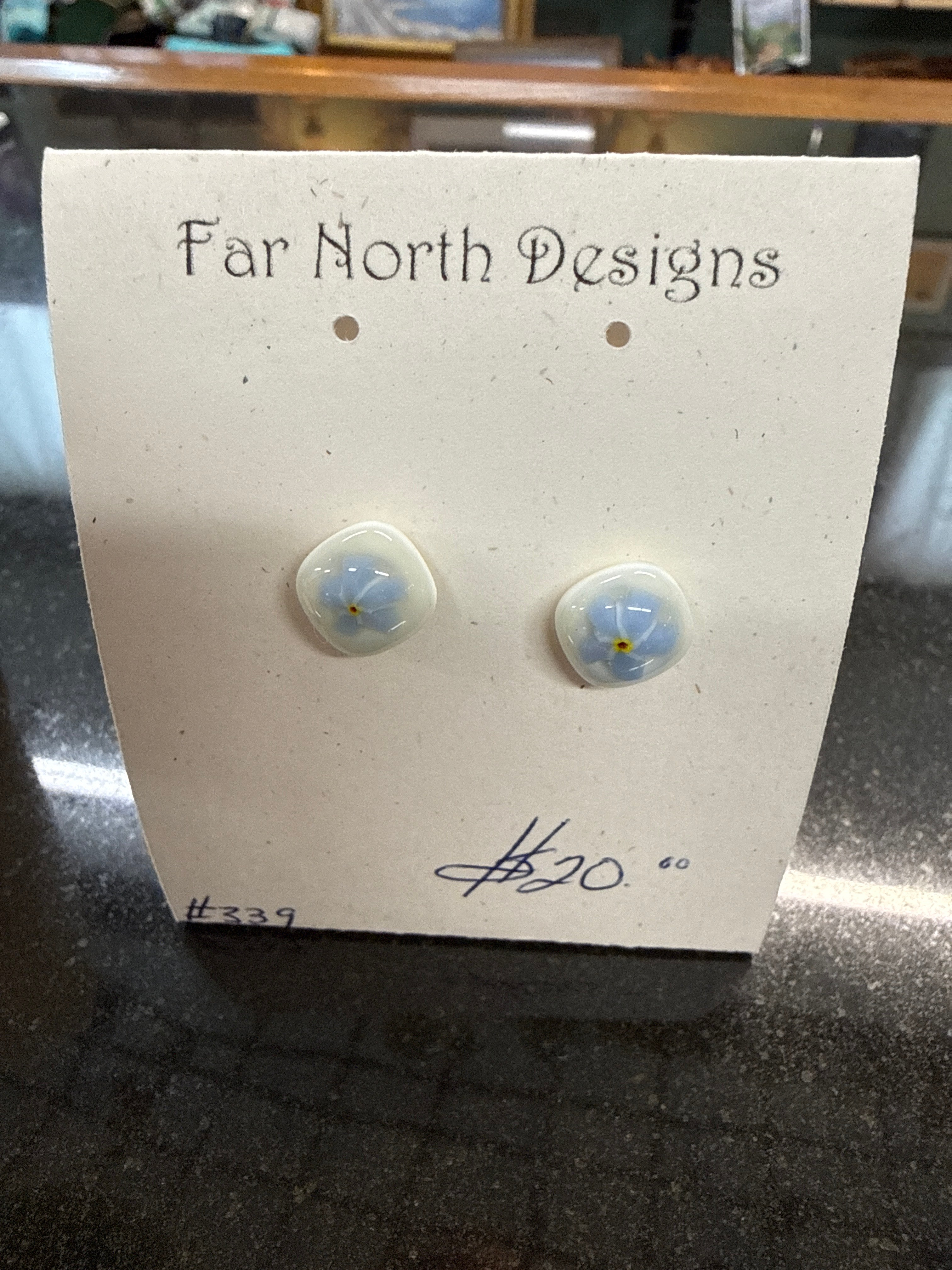 #339 Fused Glass Forget me Not Earrings