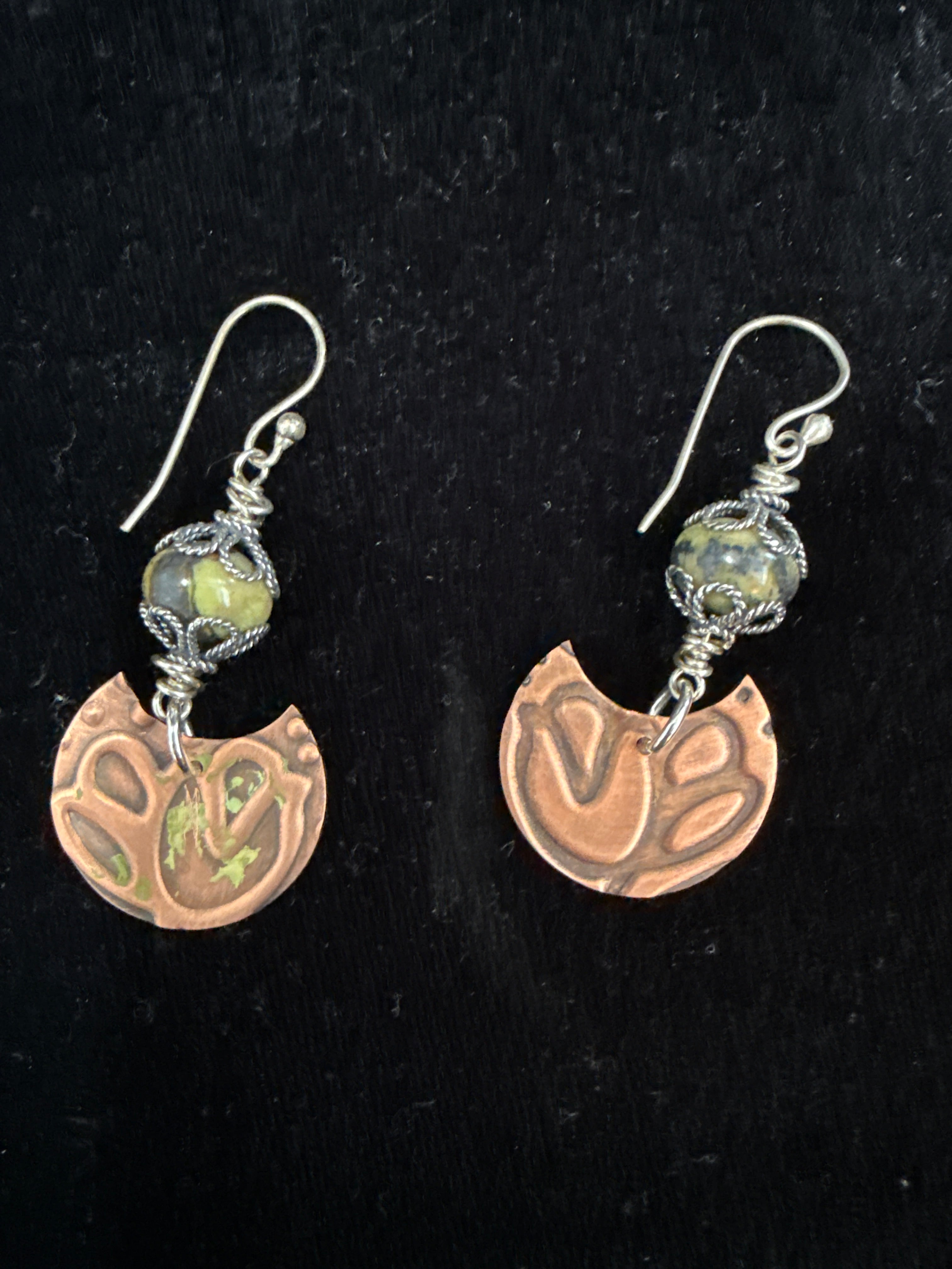 #164 copper with green earrings