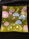 #265 doodle lavender on yellow trees glass plate
