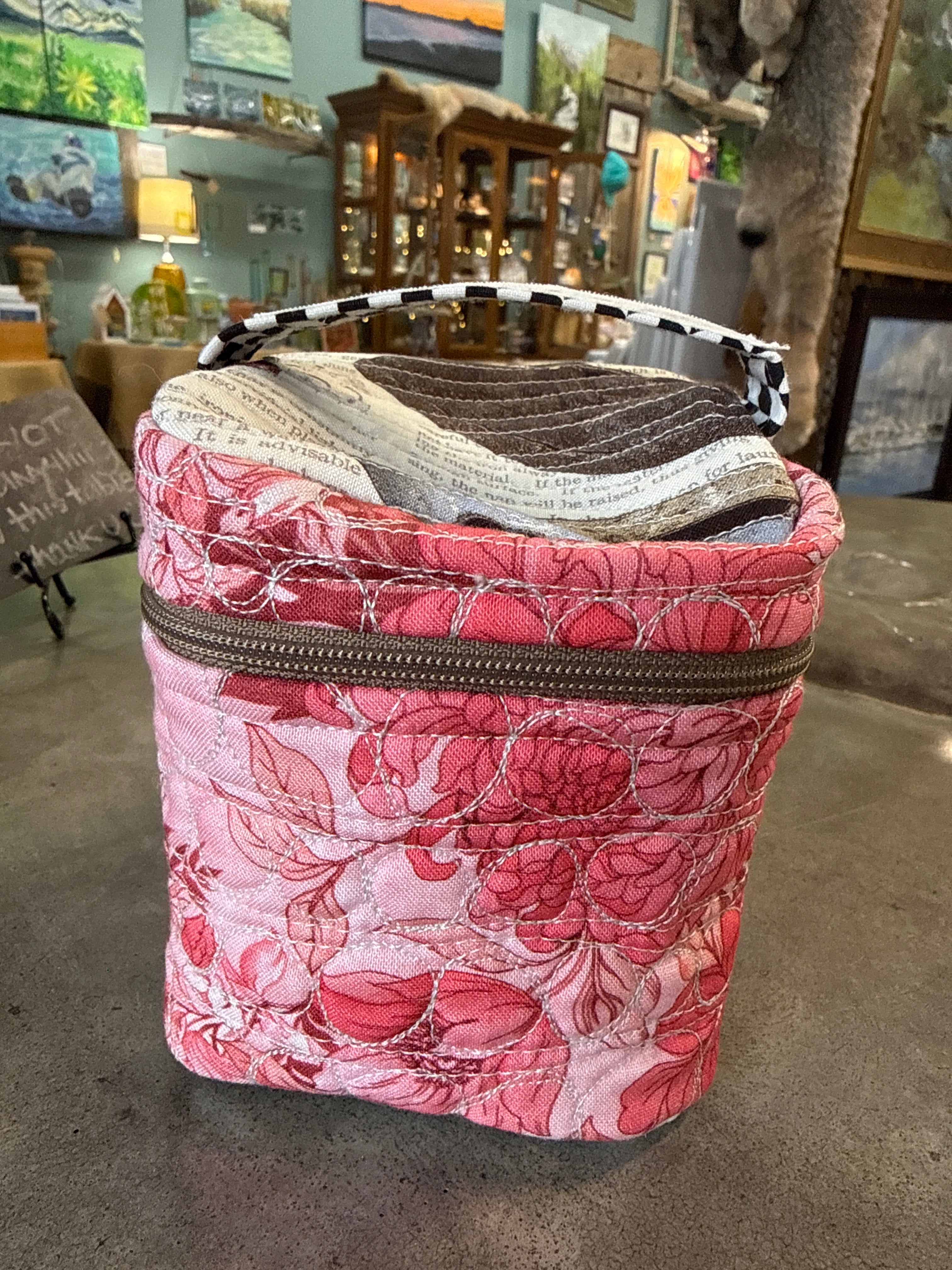 Large quilted zip pouch with zip pull