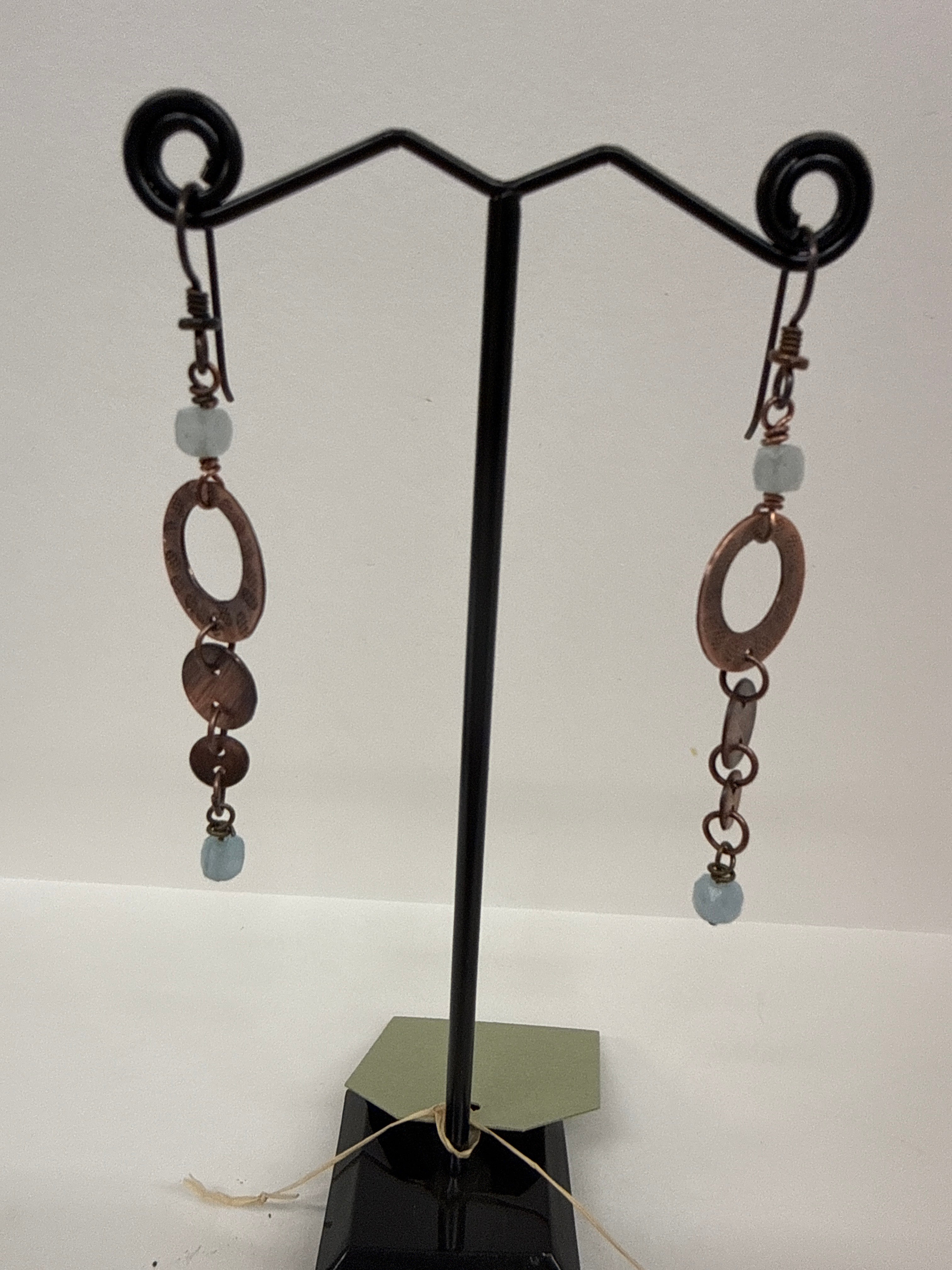 #276 Copper Circle with Triple Chalcedony Earrings