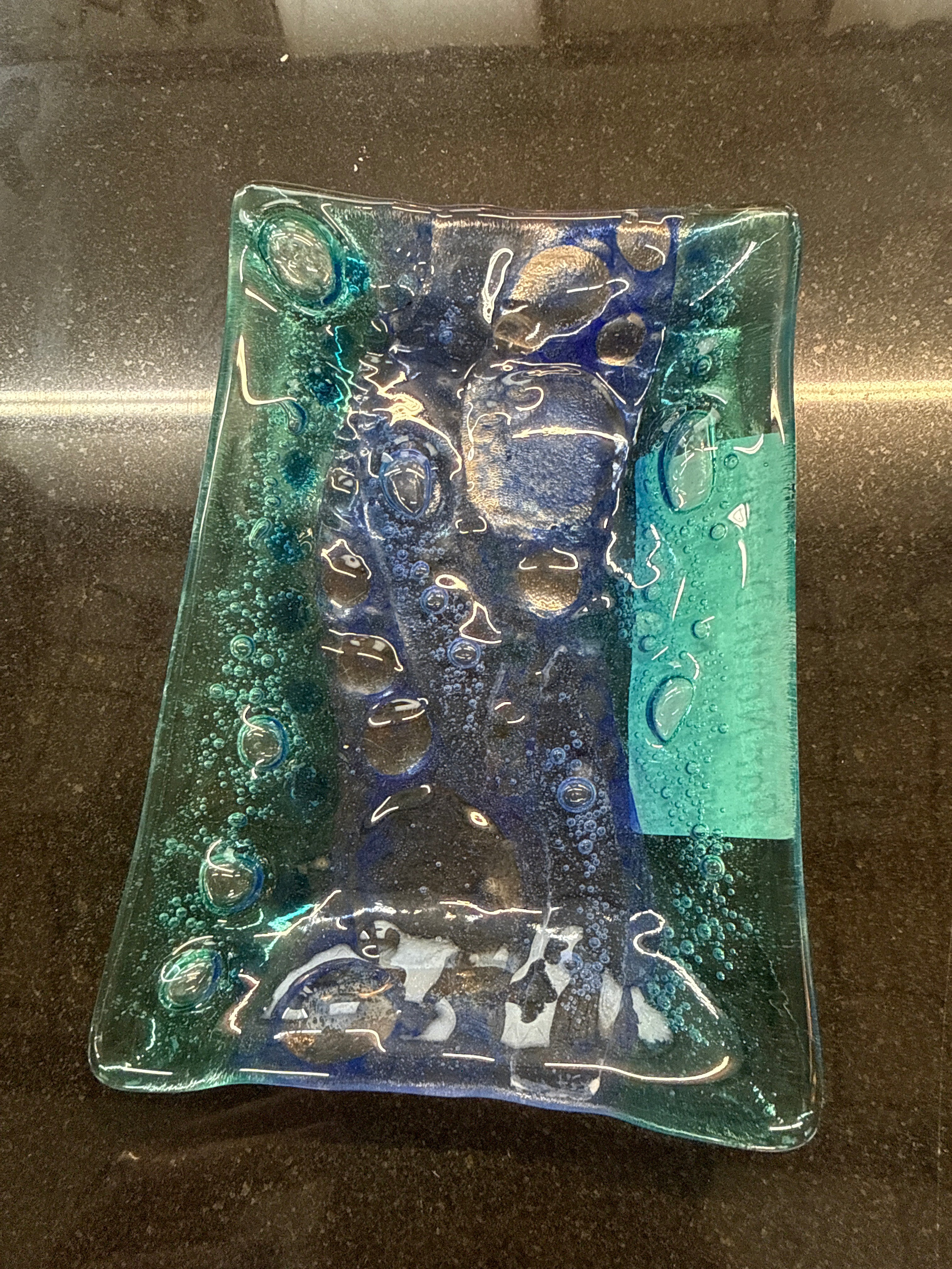 #349 Blue Bubble Glass Dish